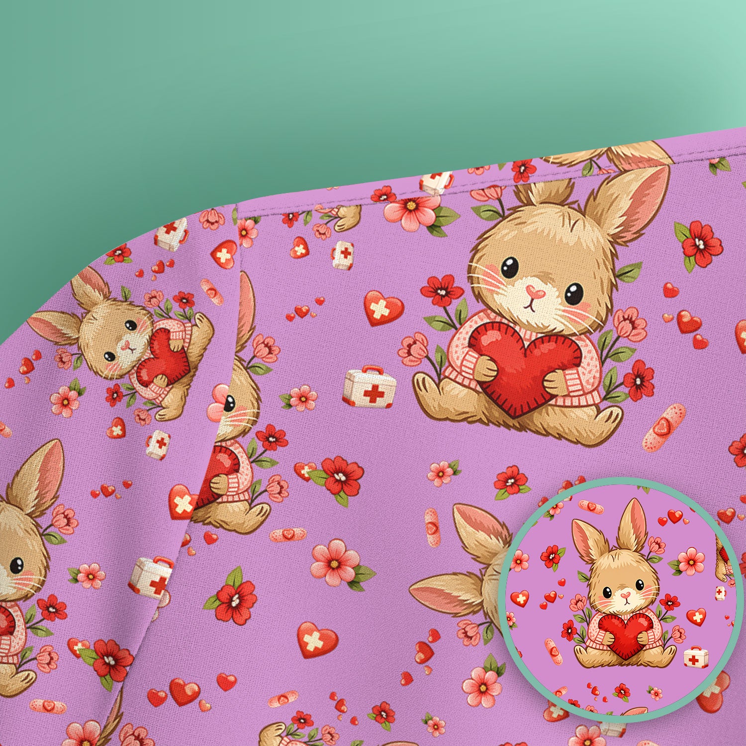 Adorable Bunny Heart Healthcare Design Scrub Top, Comfortable Scrubs for Nurses, Easter