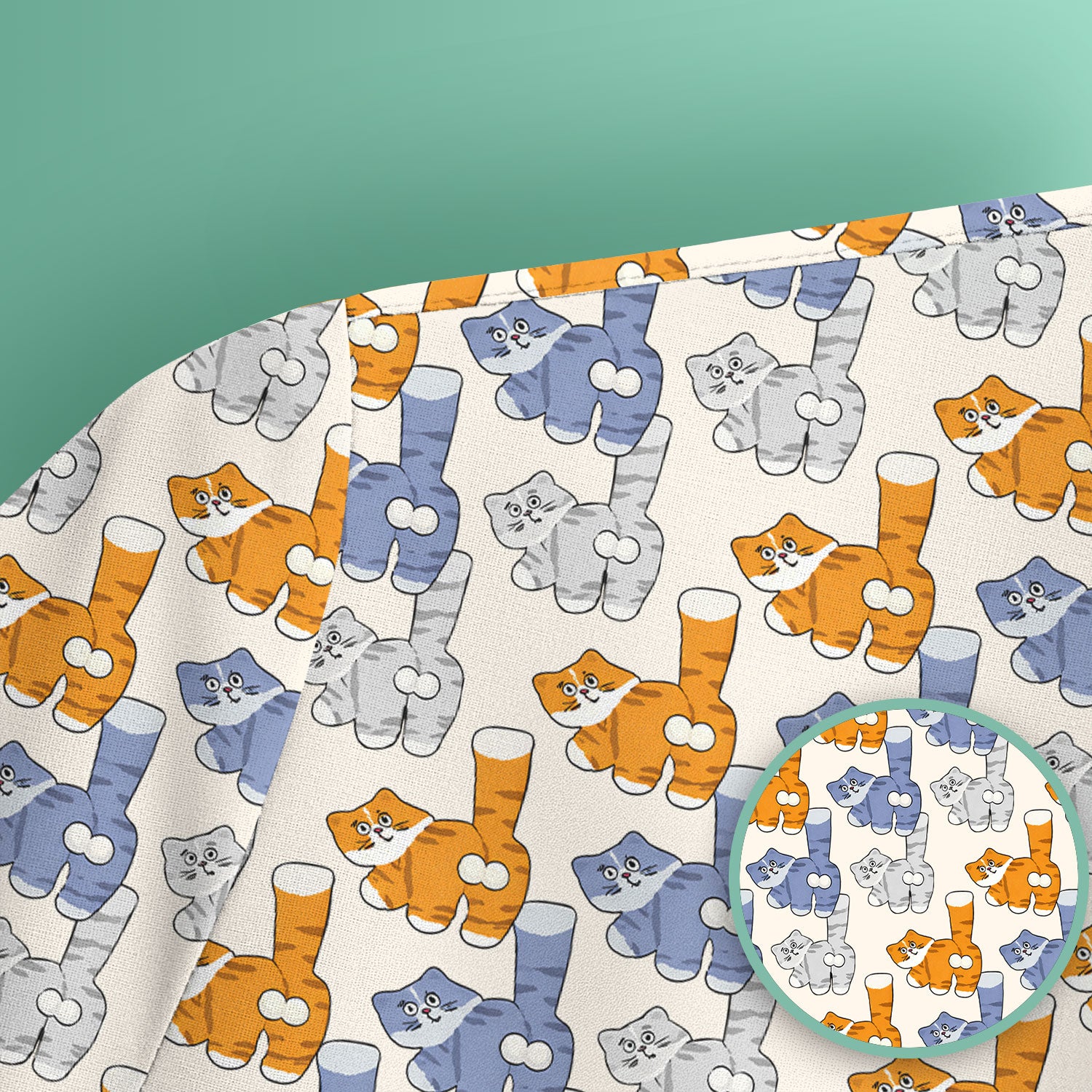Cute Cartoon Cat Pattern Scrub Top for Nurses, Comfortable Scrubs for Nurses