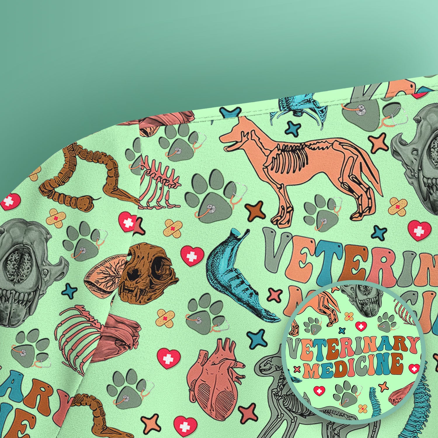 Vet Tech Scrub Top - Veterinary Medicine Pattern - Animal Medical Uniform for Women Nurse Gift