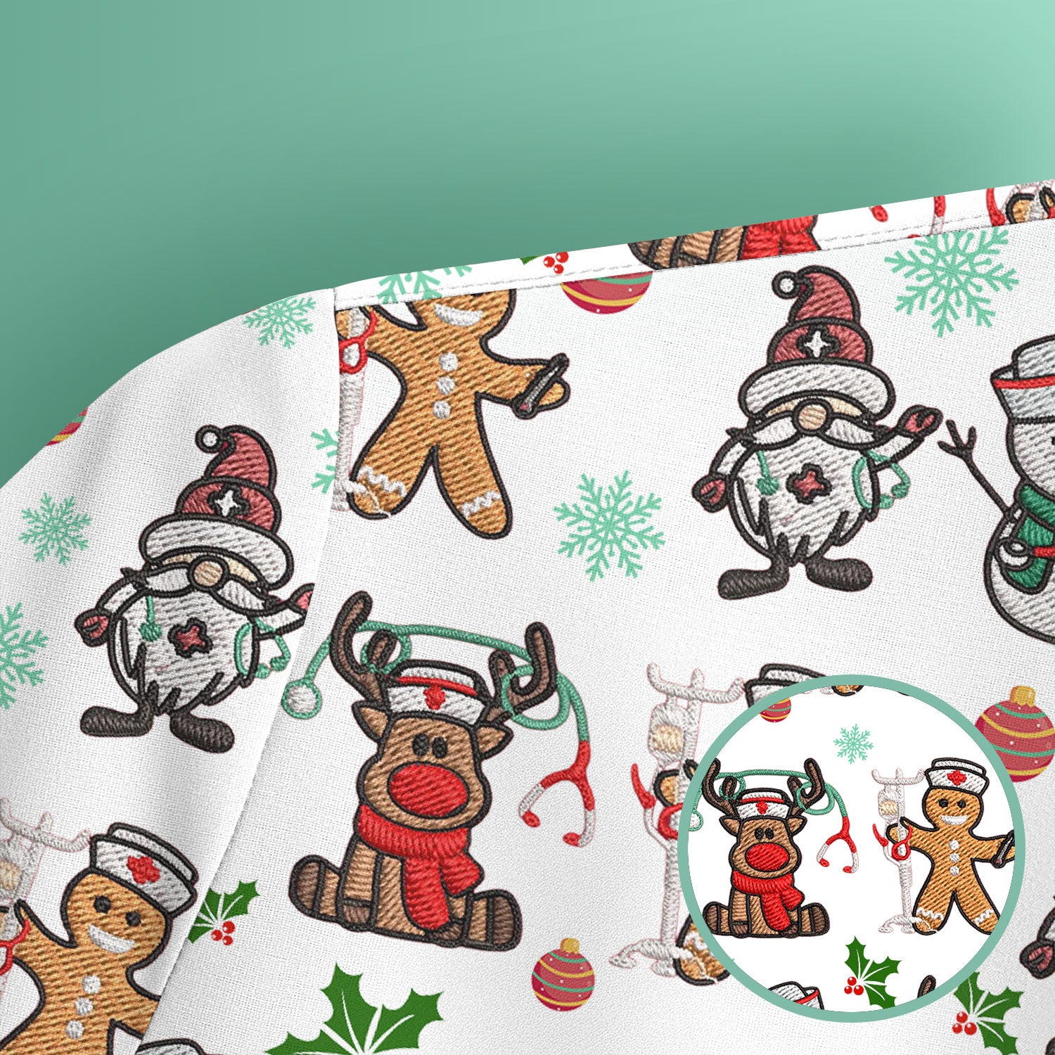 Christmas Gingerbread Scrubs for Women - Comfortable Scrubs for Nurses - Reindeer Santa Med Shirt - Breathable Fabrics Nursing Uniform