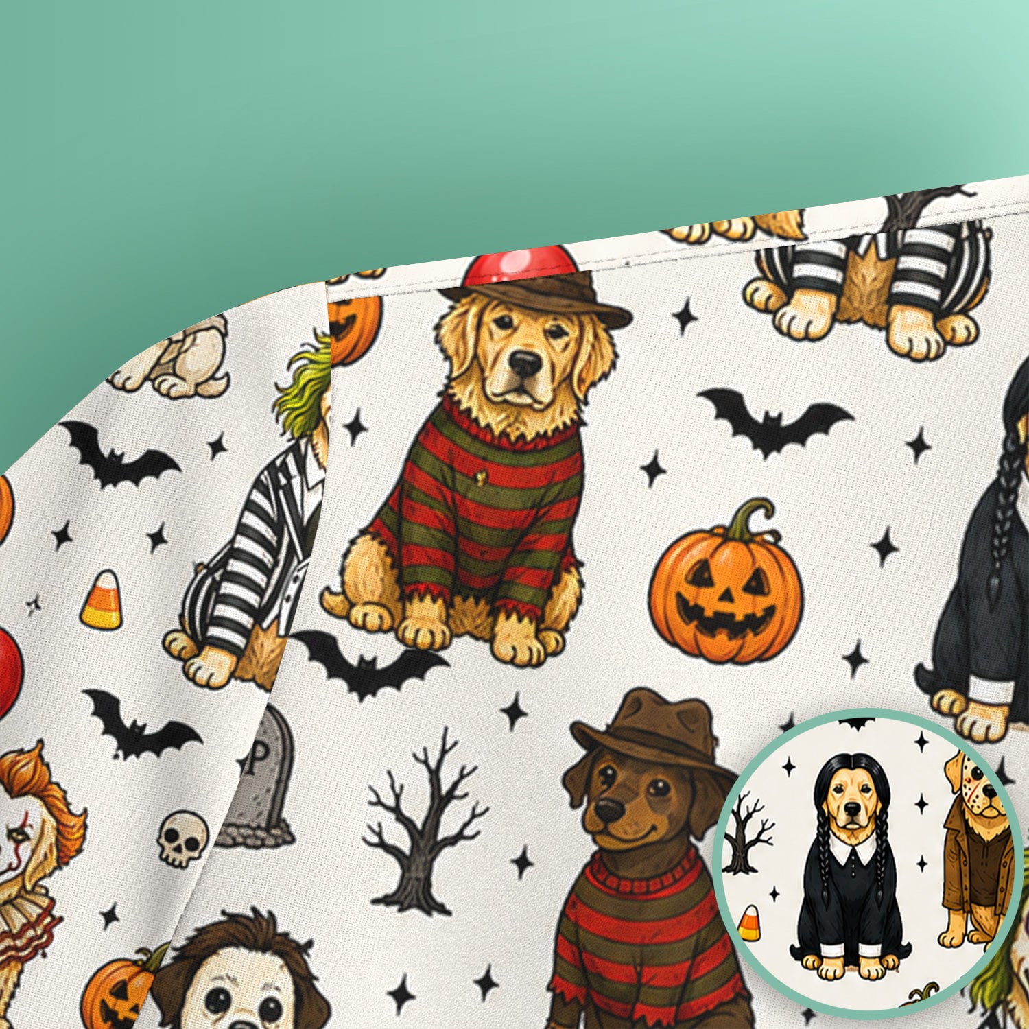 Funny Halloween Dog Pattern Scrub Top, Comfortable Scrubs for Nurses