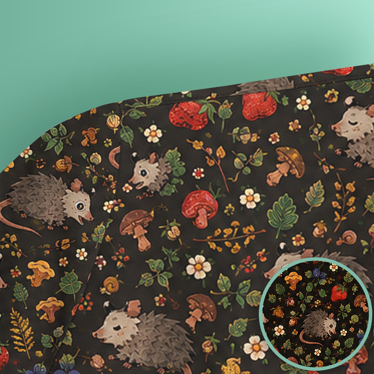 Woodland Opossum Berry Mushroom Pattern Scrub Top, Comfortable Scrubs for Nurses