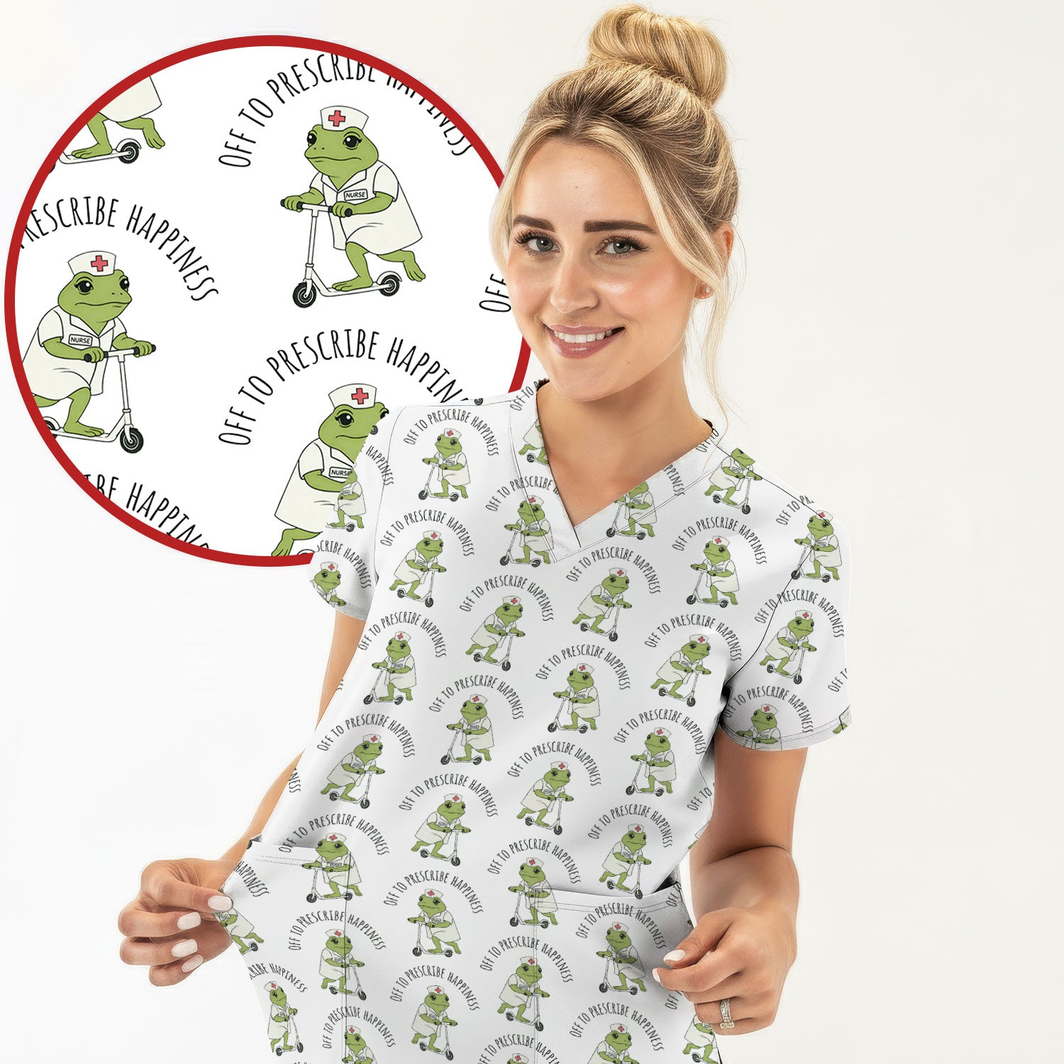 Cute Frog Nurse Off To Prescribe Happiness Scrub Top, Comfortable Scrubs for Nurses