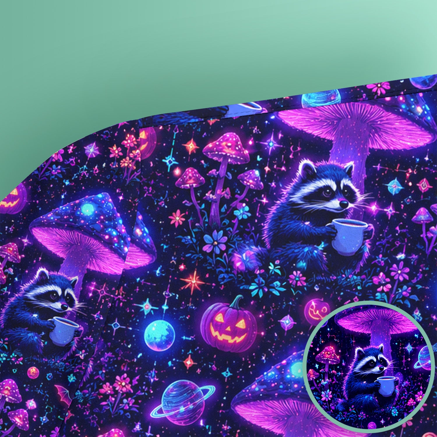 Halloween Raccoon And Mushrooms Scrub Top, Comfortable Scrubs for Nurses