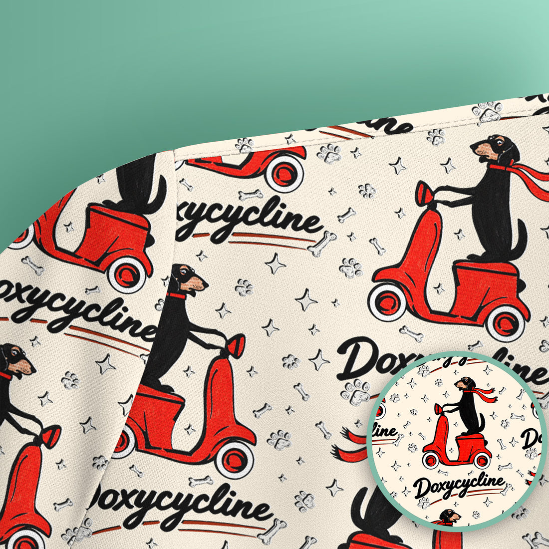 Funny Dachshund Riding Scooter Doxycycline Print Scrub Top ,Comfortable Scrubs for Nurses