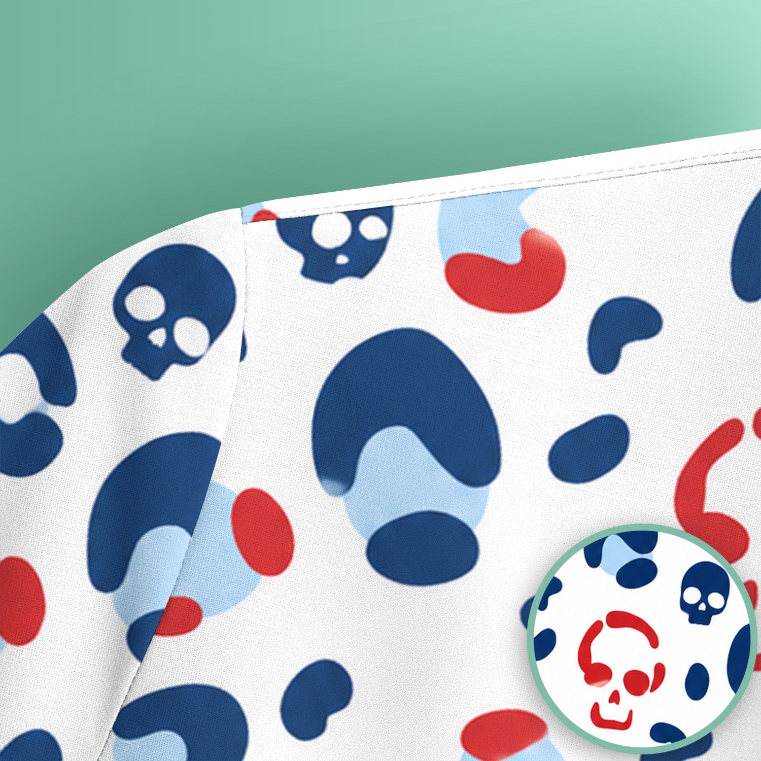 Red Blue Skull Leopard Pattern Scrub Top, Comfortable Scrubs for Nurses