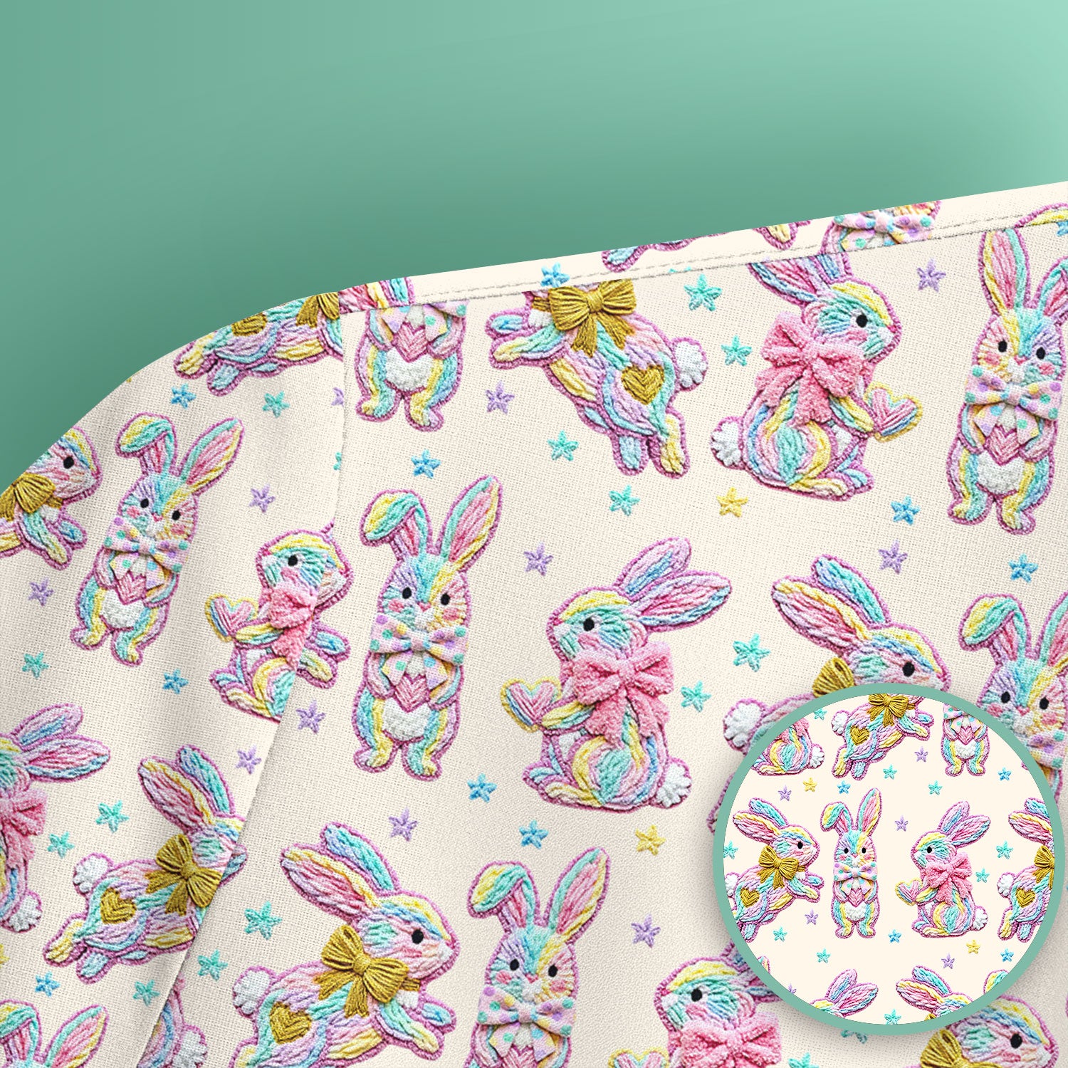 Cartoon Bunny All Over Print Scrub Top, Comfortable Scrubs for Nurses, Easter
