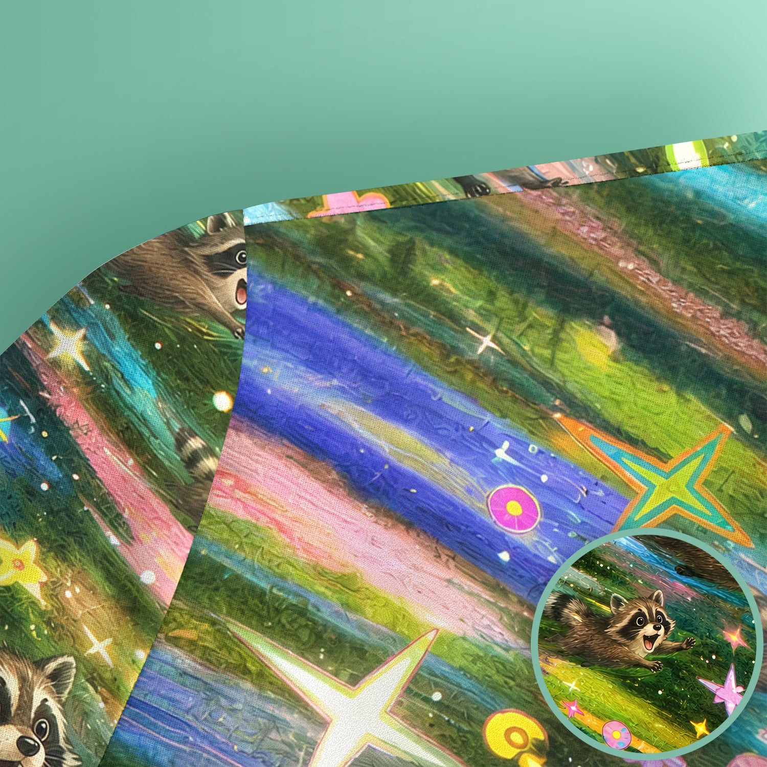 Cute Raccoon Rainbow Dash Pattern Scrub Top, Comfortable Scrubs for Nurses