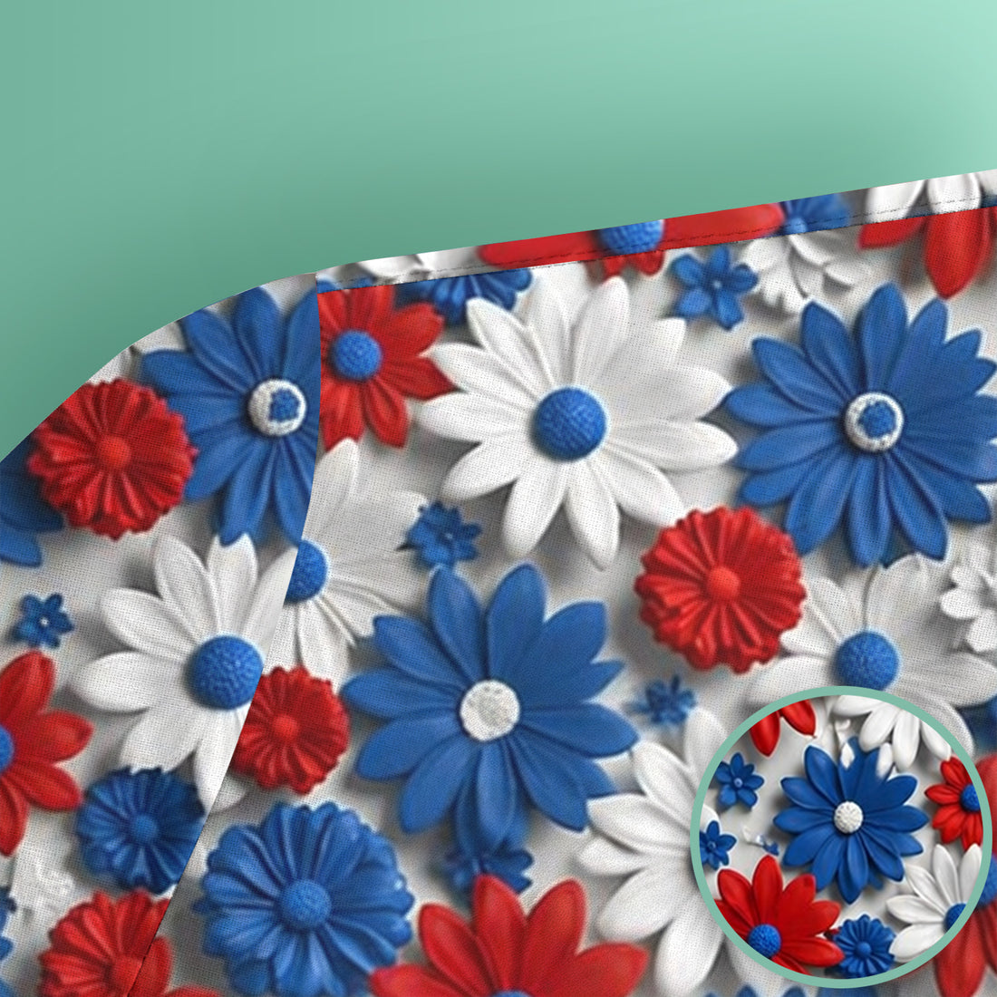 Patriotic Red Blue Daisy Floral Pattern Scrub Top, Comfortable Scrubs for Nurses