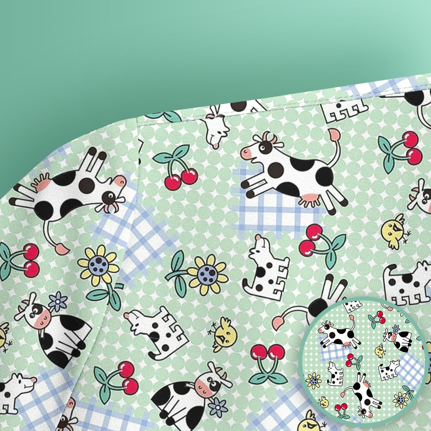 Cute Cow Cherry Farm Garden Pattern Nurse Scrub Top, Comfortable Scrubs for Nurses