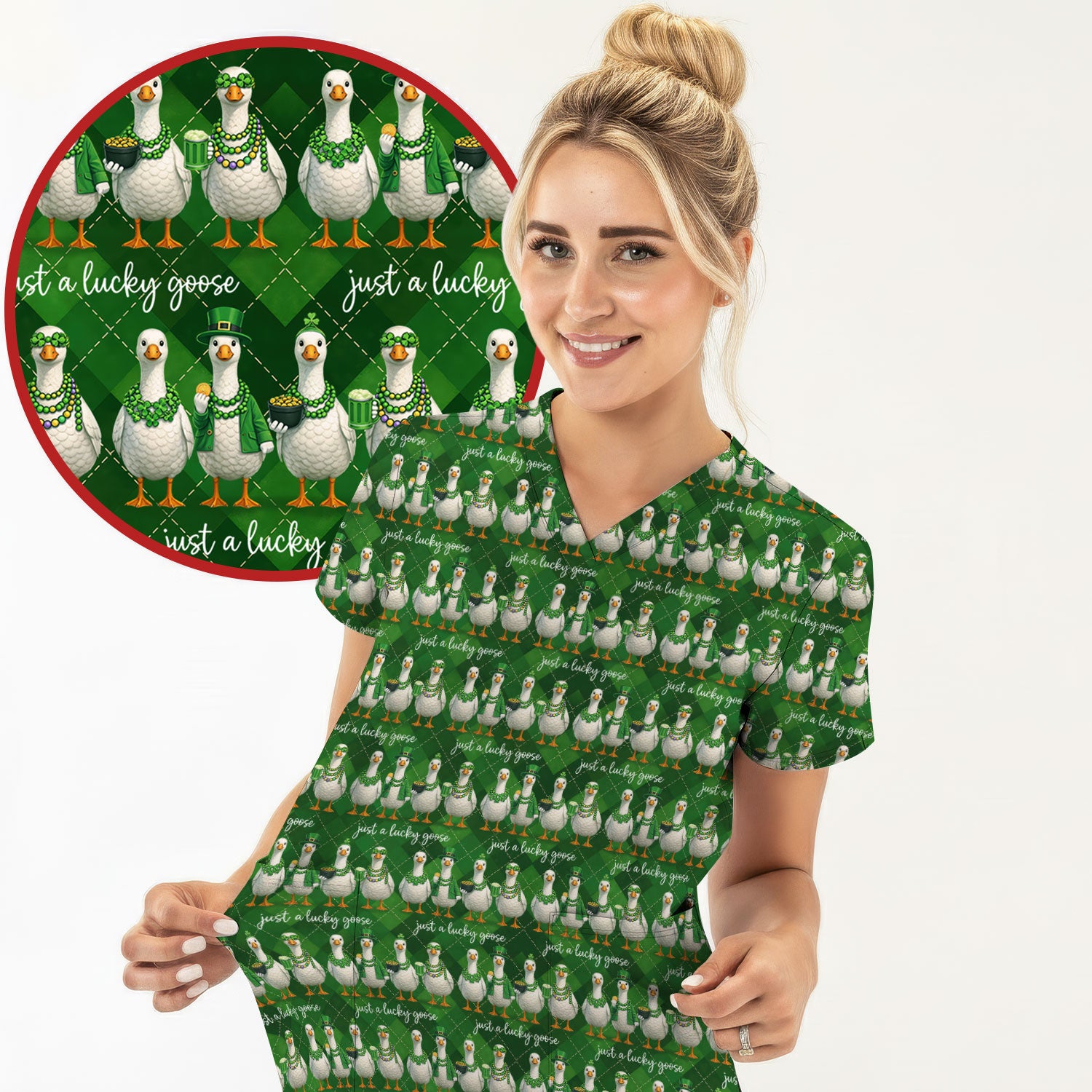 Lucky Goose St Patrick Green Argyle Print Scrub, Comfortable Scrubs for Nurses