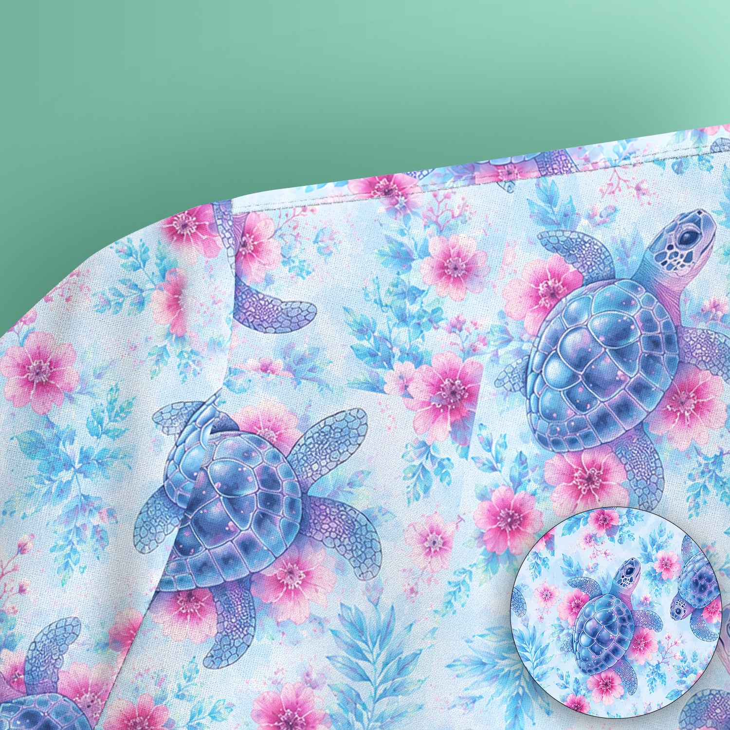 Cute Sea Turtle Floral Print Scrub Top, Comfortable Scrubs for Nurses
