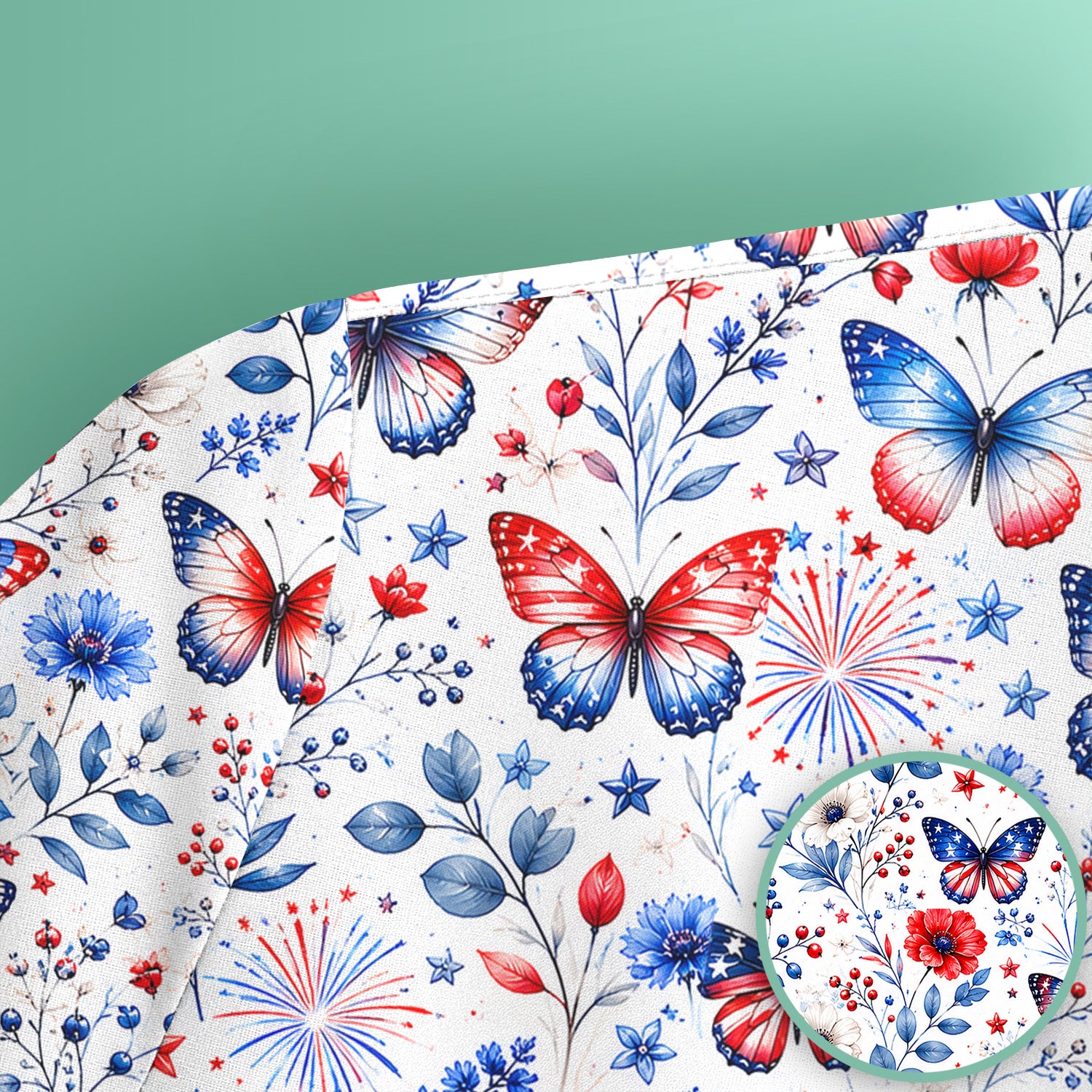 Patriotic Butterfly Fireworks Floral Pattern Scrub Top, Comfortable Scrubs for Nurses