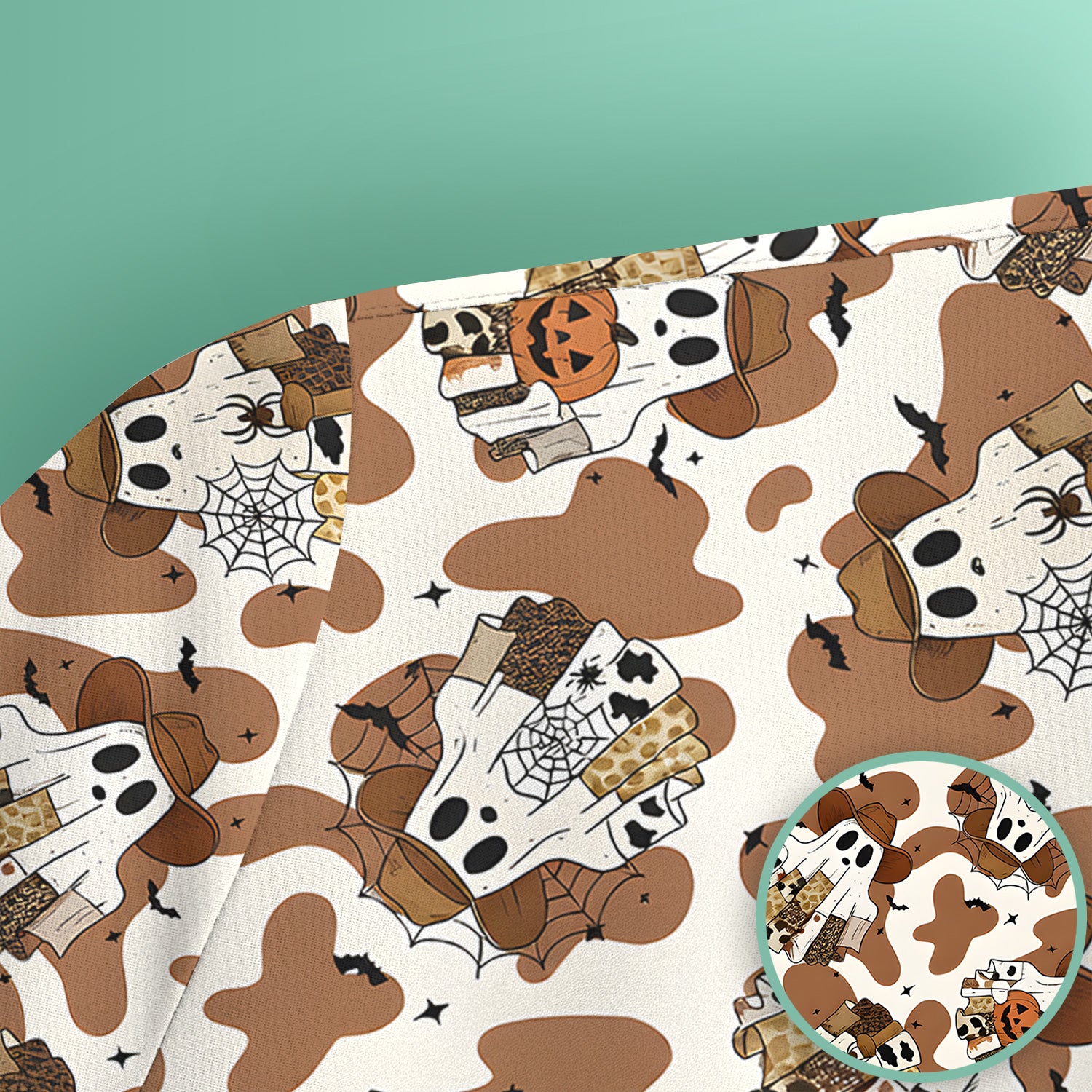 Halloween Cow Ghost Print Scrub Top, Comfortable Scrubs for Nurses