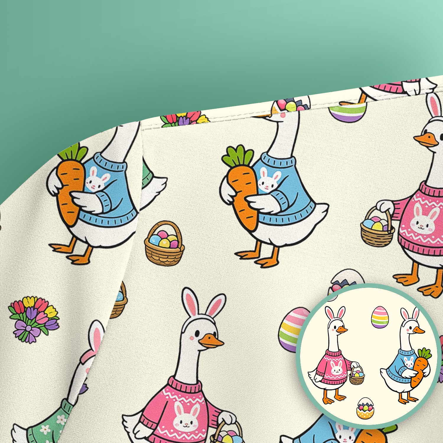 Cute Easter Goose Pattern Scrub Top, Breathable Fabrics Nursing Uniform