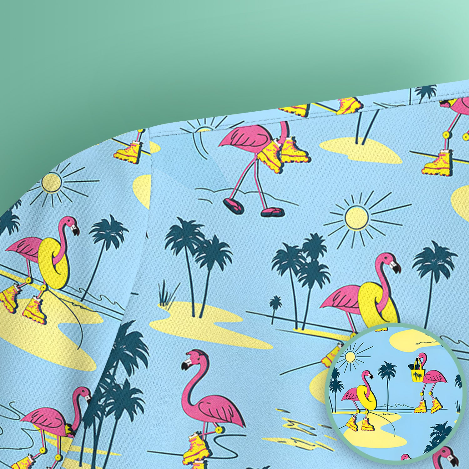 Retro Flamingo Nurse Scrub Top for RN, CNA, Healthcare Workers, Tropical Beach Uniform