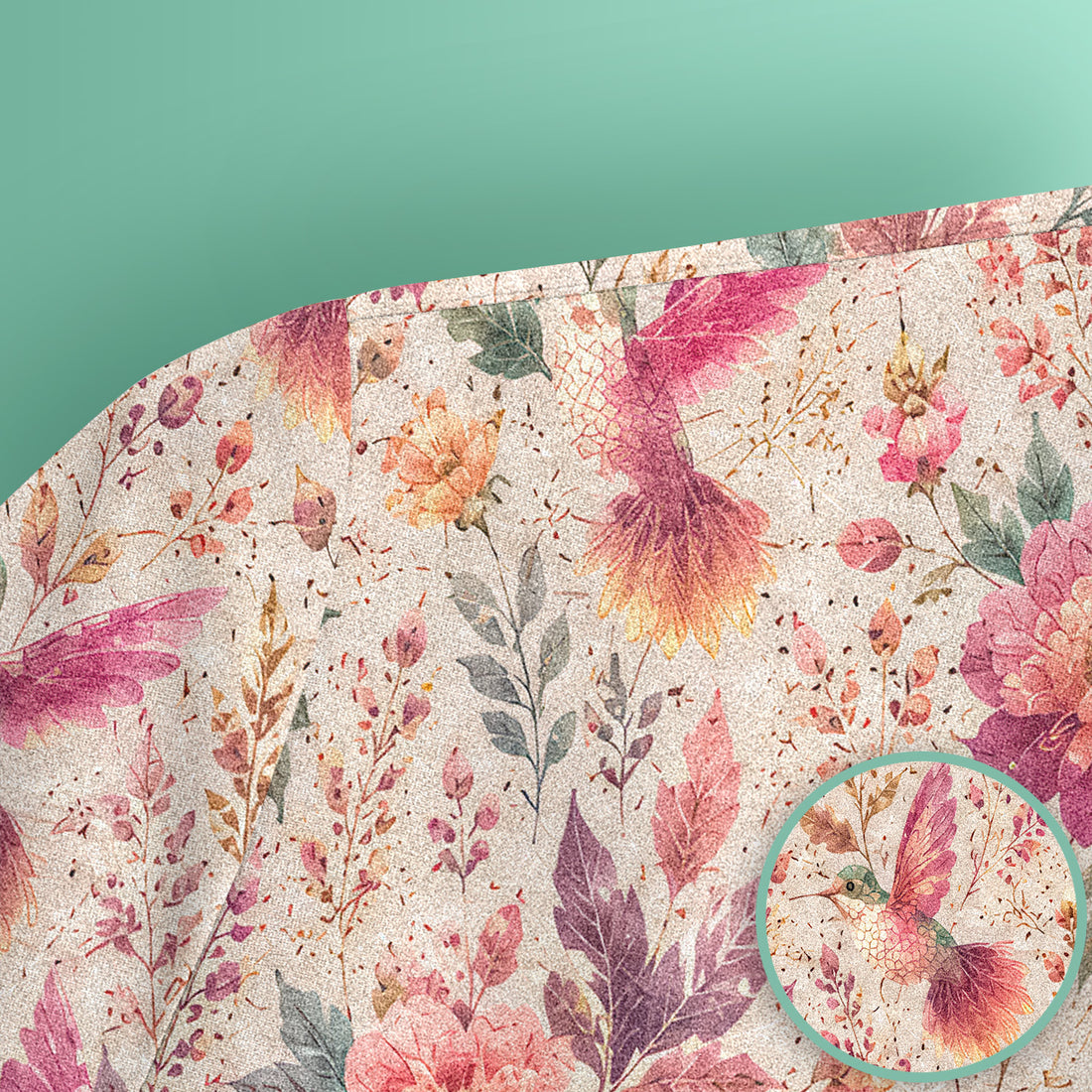 Hummingbird Floral Garden Pattern Scrub Top, Comfortable Scrubs for Nurses