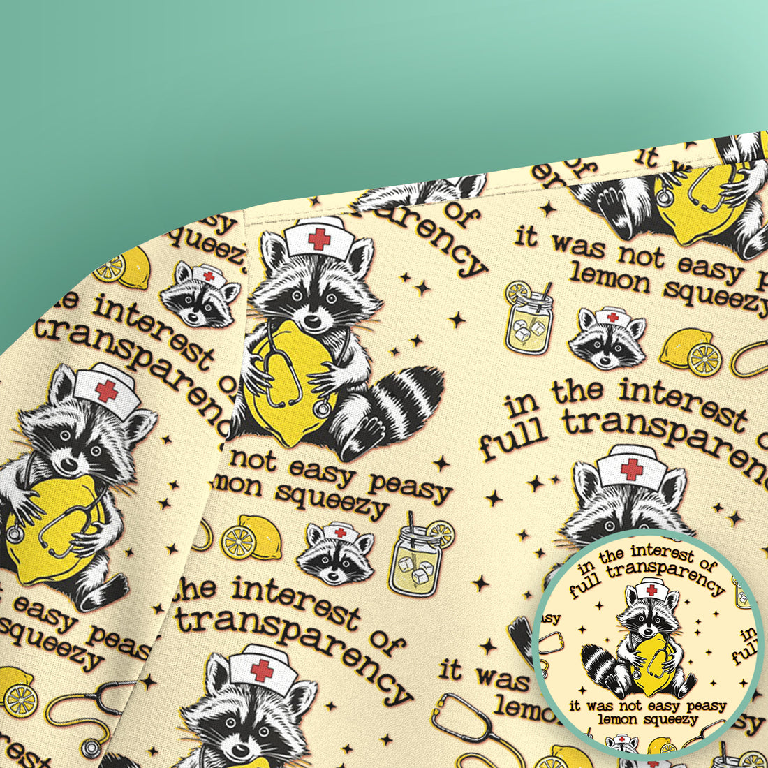 Raccoon Lemon Quote Medical Humor Pattern Scrub Top, Breathable Fabrics Nursing Uniform