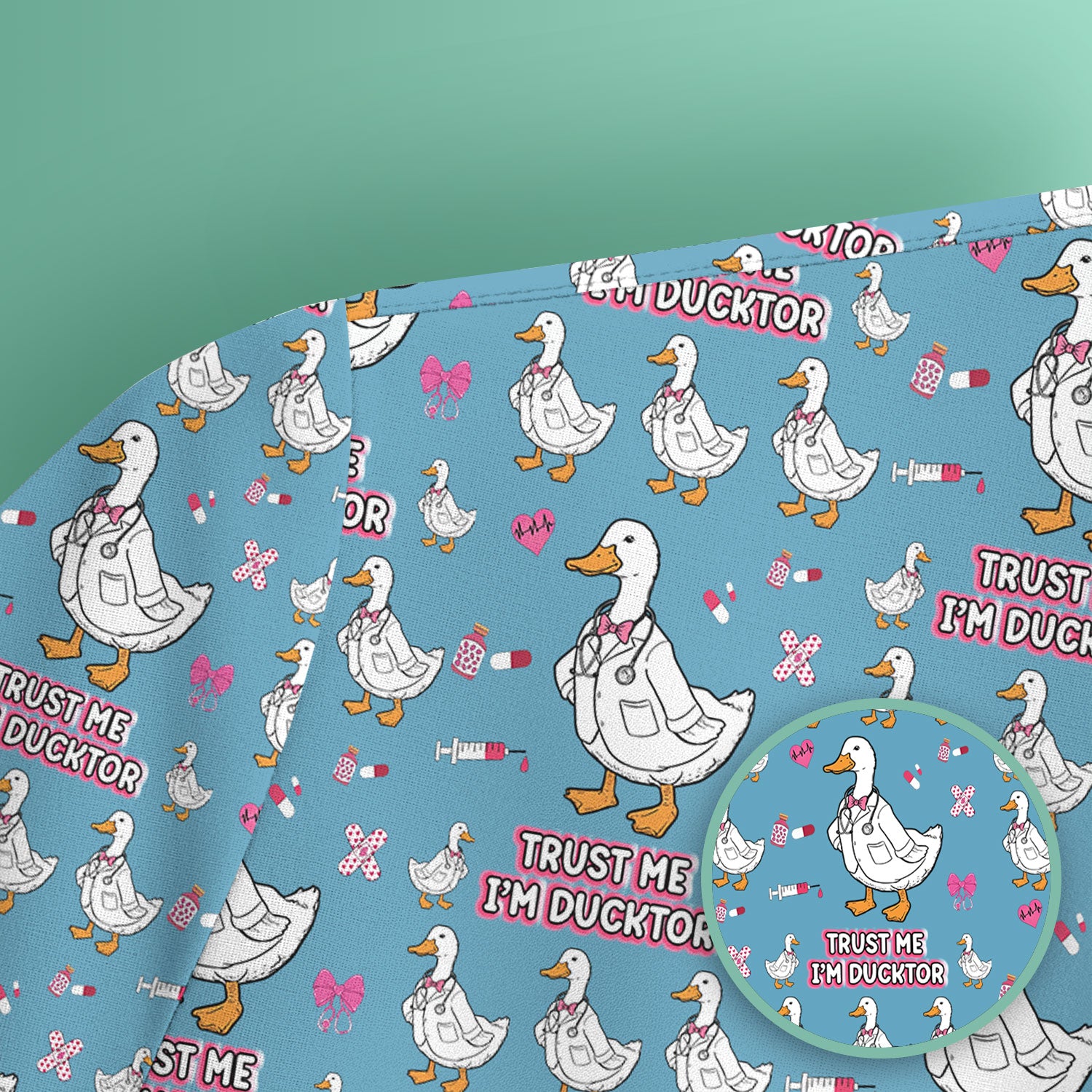 Trust Me I'm Ducktor Scrub Top, Funny Duck Pattern Scrub Shirt, Breathable Fabrics Nursing Uniform For Women