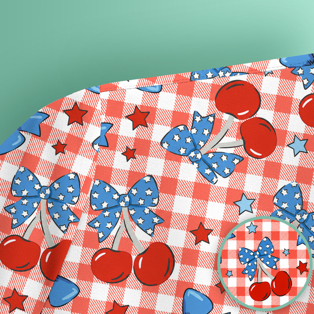 Cute Patriotic Cherry Bow Checkered Pattern Scrub Top, Comfortable Scrubs for Nurses