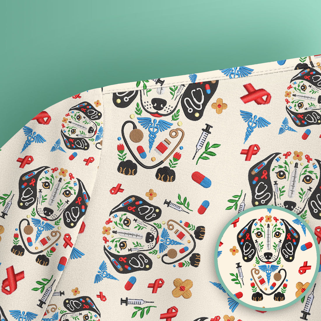 Dachshund Medical Icon Pattern Scrub Top, Comfortable Scrubs for Nurses