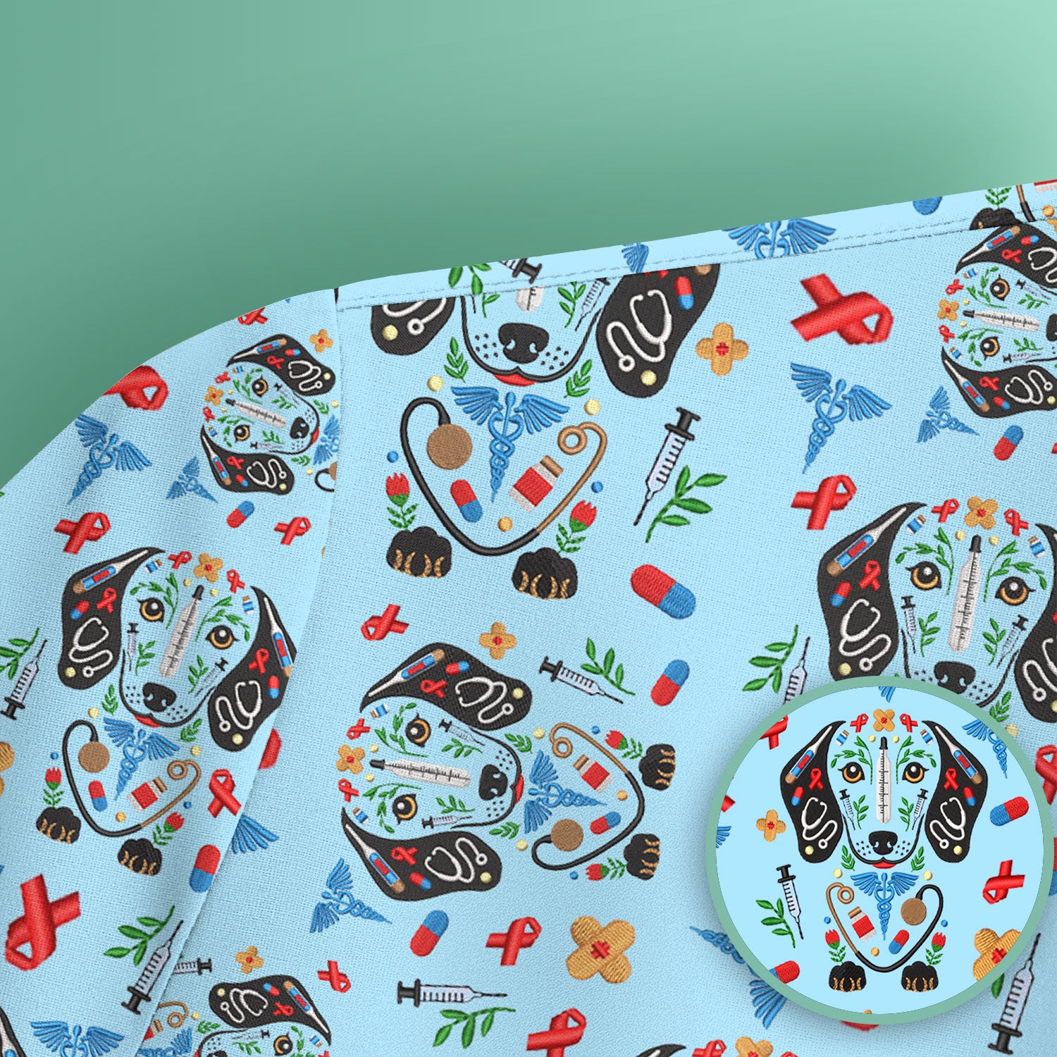 Dachshund Medical Icon Pattern Scrub Top, Comfortable Scrubs for Nurses