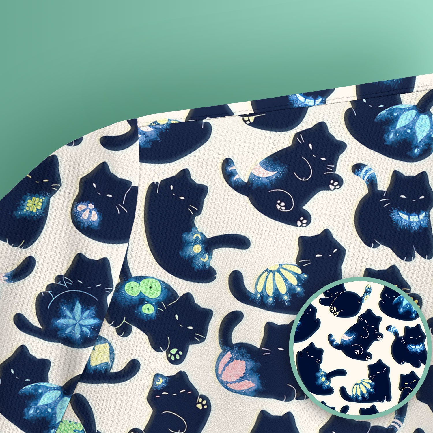 Midnight Cat Scrub Top, Black Cat Pattern Nurse Shirt, Breathable Fabrics Nursing Uniform