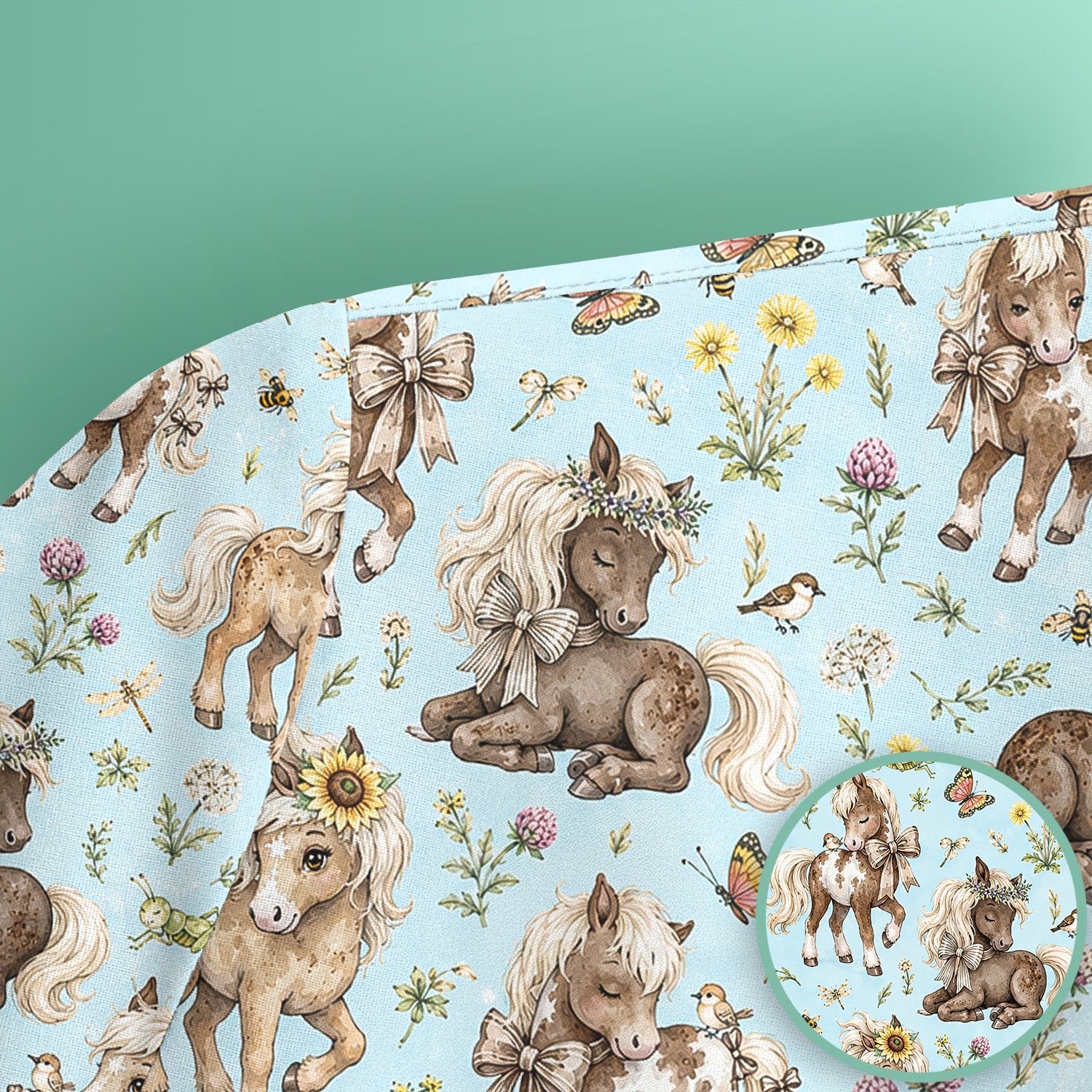 Cute Pony Garden with Butterfly Floral Meadow Print Scrub Top, Comfortable Scrubs for Nurses
