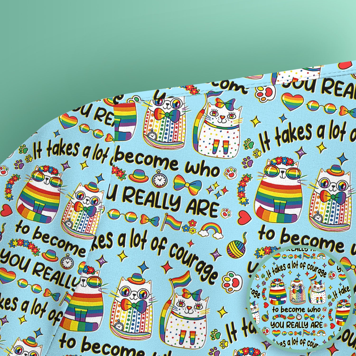 Inspirational Nurse Rainbow Cat Courage Quote Pattern Scrub Top, Breathable Fabrics Nursing Uniform