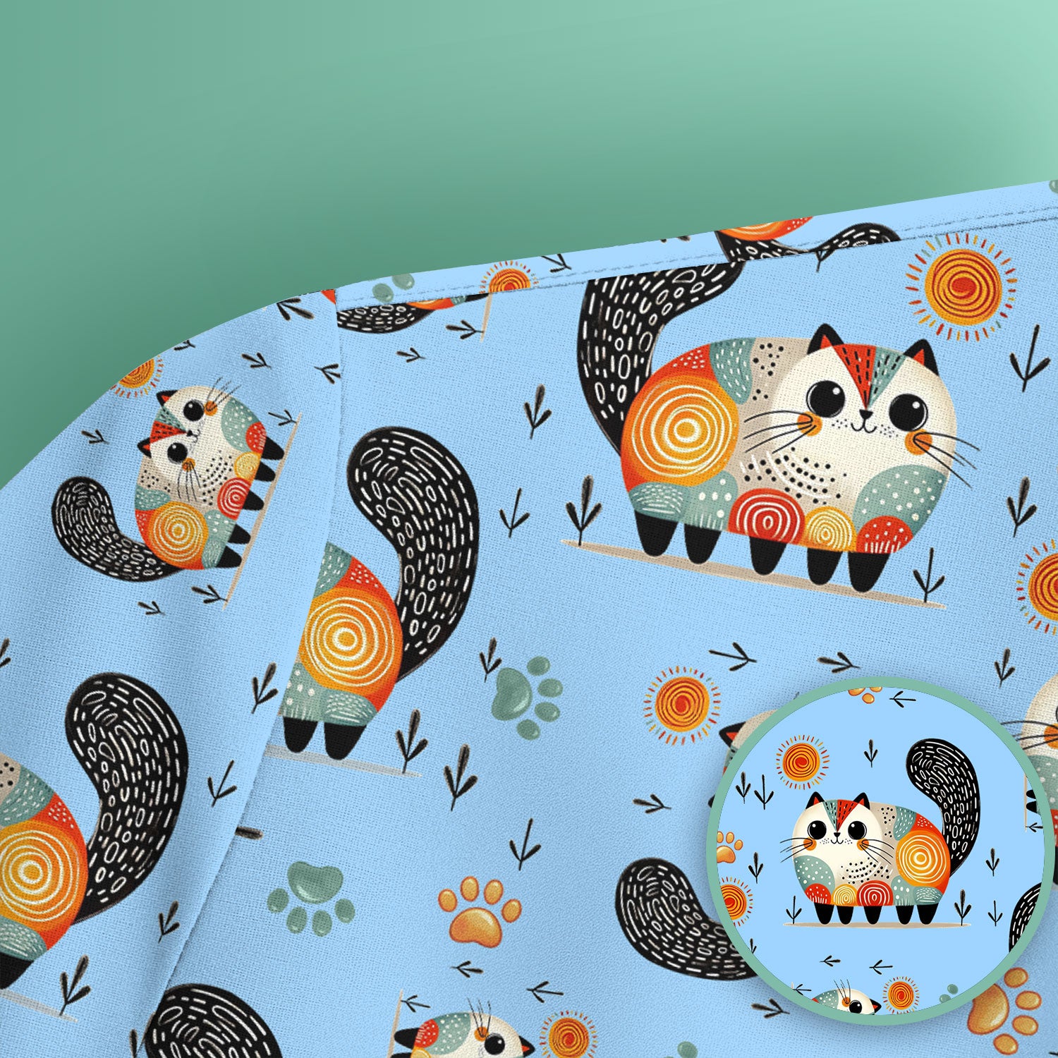 Playful Cat Illustration Nurse Scrub Top, Comfortable Scrubs for Nurses