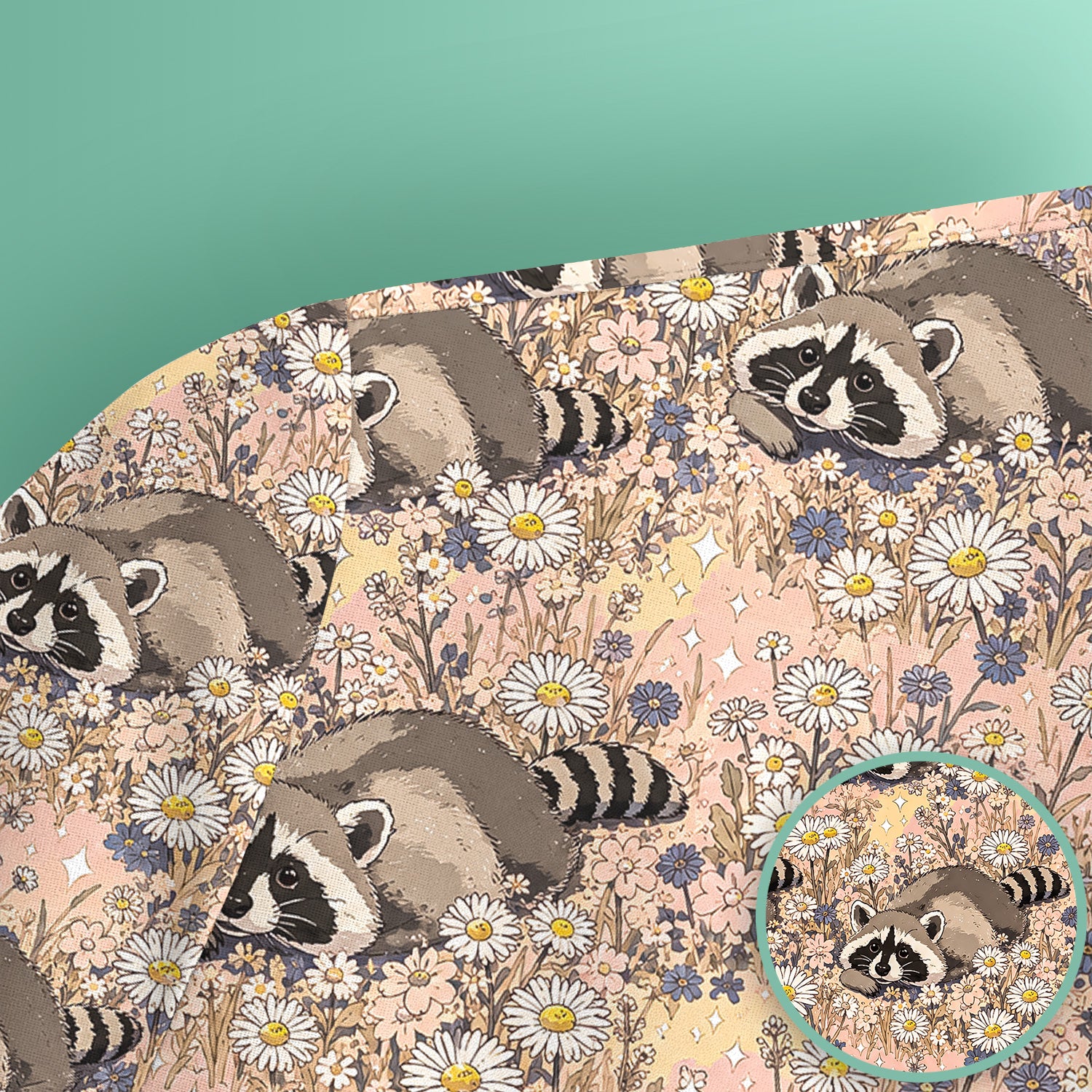 Cute Raccoon Wildflower Meadow Pattern Scrub Top, Comfortable Scrubs for Nurses