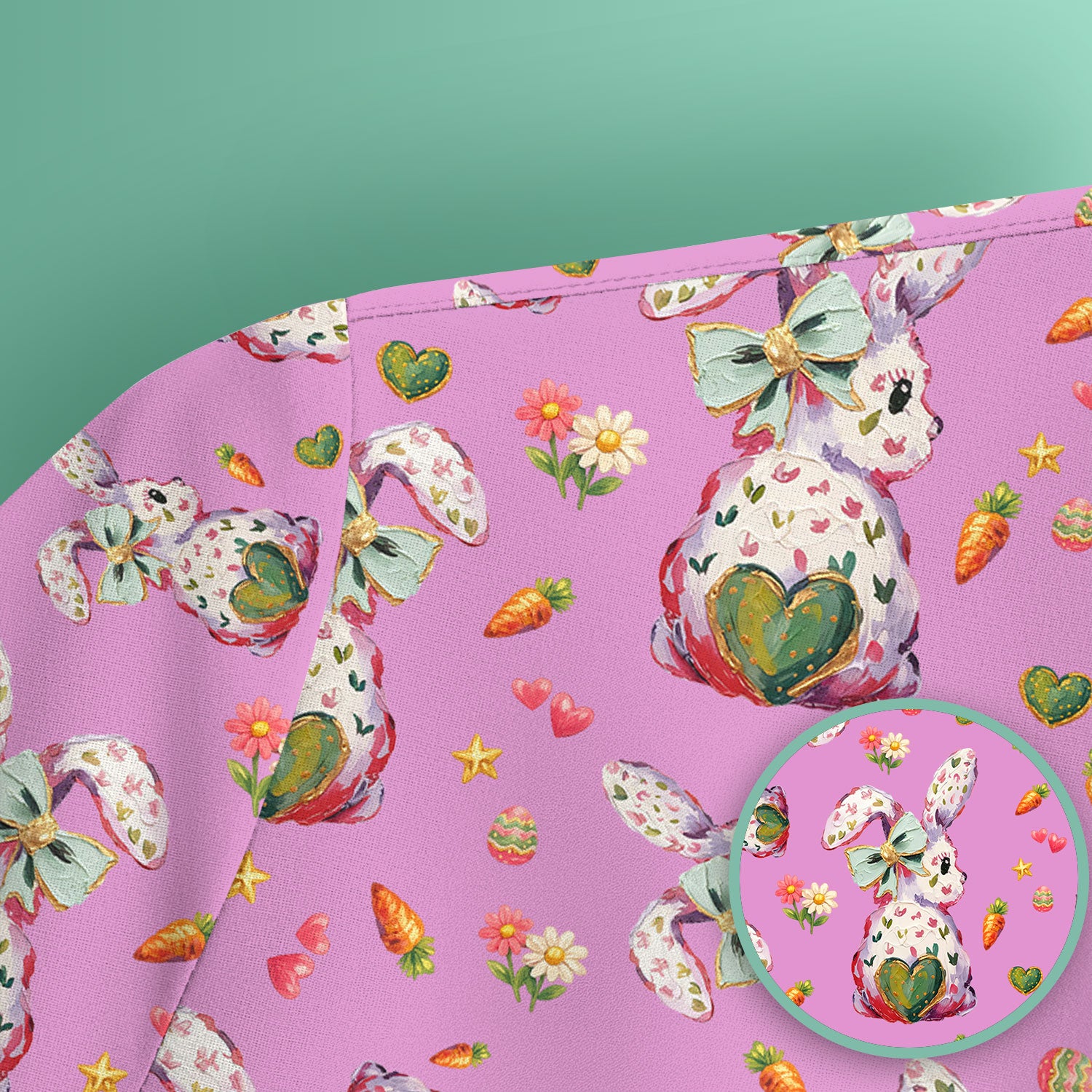 Cute Pastel Bunny Easter Pattern Scrub Top, Comfortable Scrubs for Nurses
