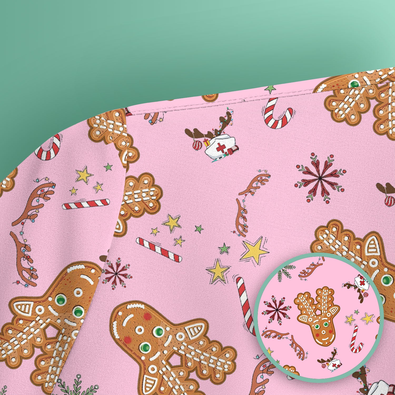 Gingerbread Cookies Reindeer Scrub Top - Funny Christmas Gingerbread Nursing Uniform - Comfortable Scrubs for Nurses