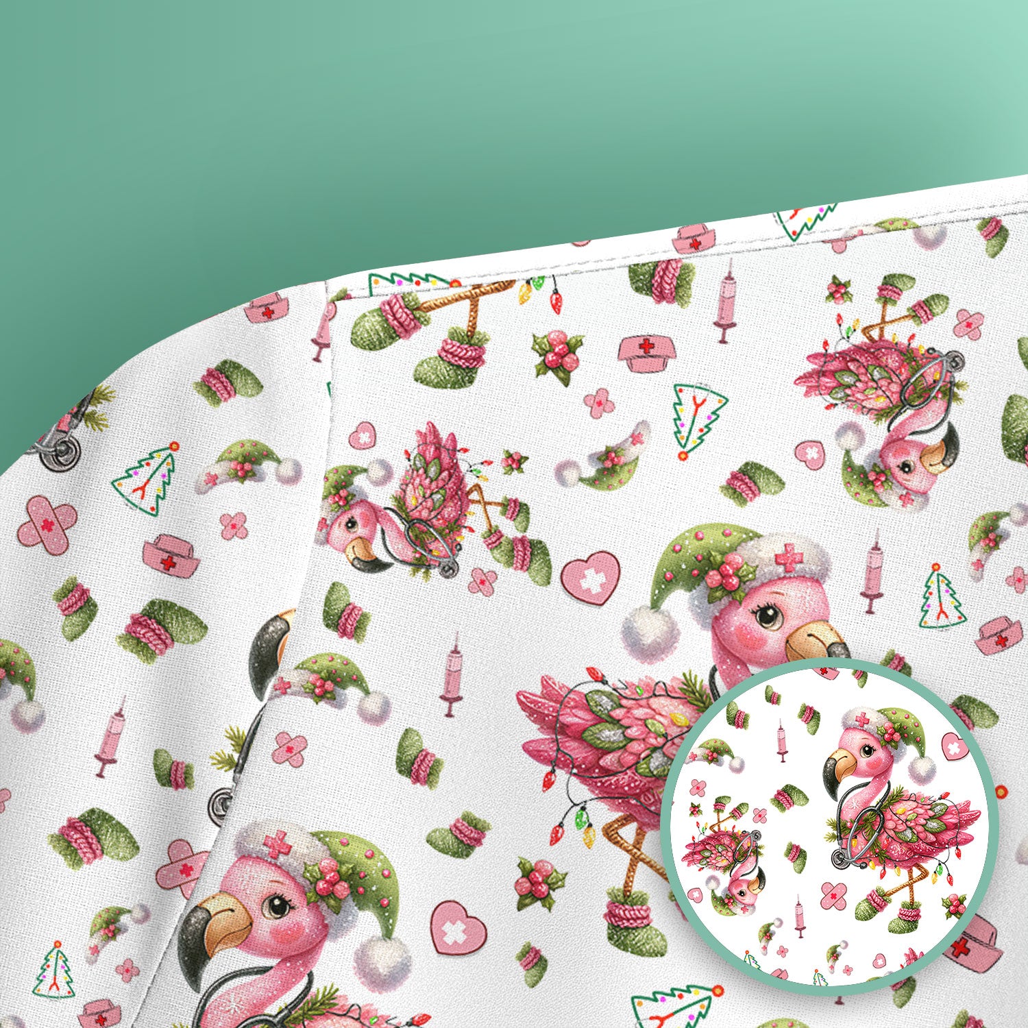 Flamingo Scrub Top for Nurse - Funny Christmas Medical Shirt - Holiday Christmas Gift for Healthcare Workers