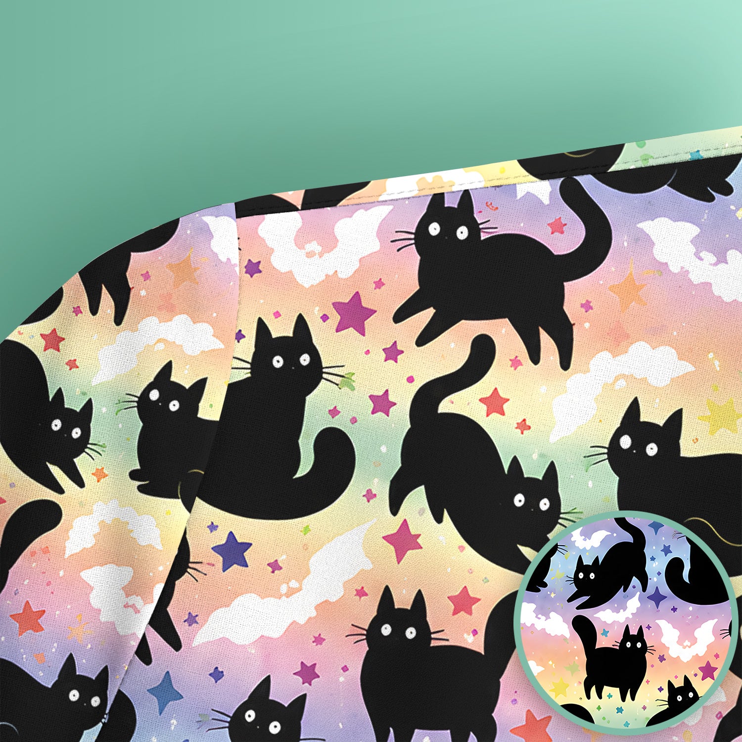 Pastel Star Black Cat Pattern Scrub Top for RN, CNA, Cat Lover Uniform