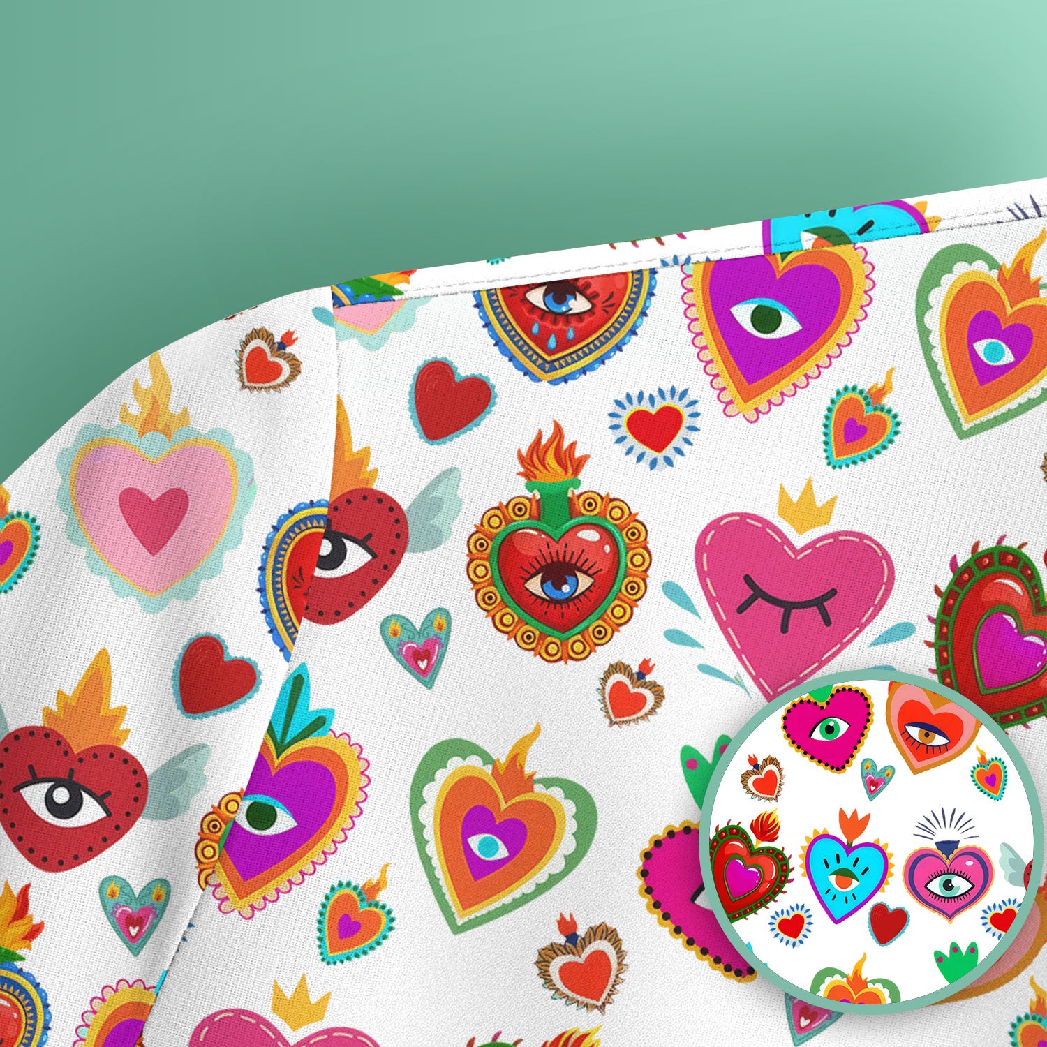 Valentine Colorful Sacred Heart Print Medical Scrub Top, Comfortable Scrubs for Nurses