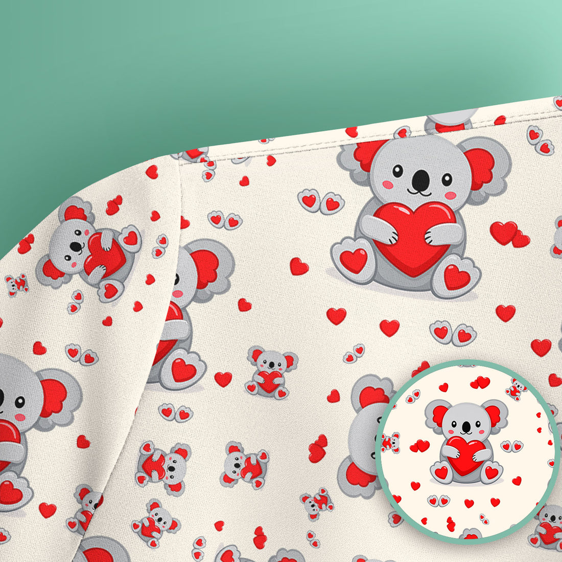 Valentine Cute Koala Heart Pattern Nurse Shirt, Comfortable Scrubs for Nurses