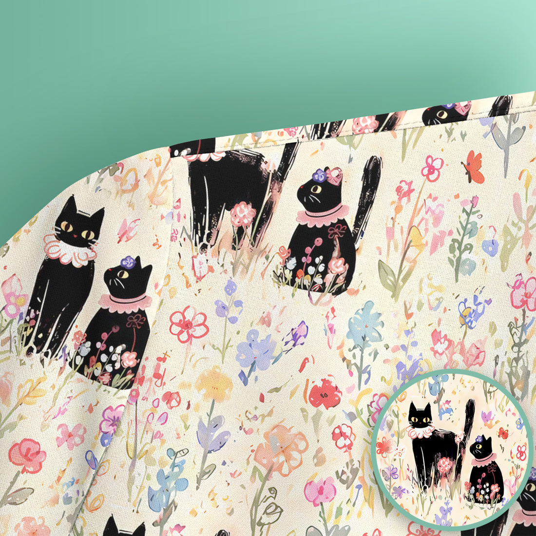 Cute Black Cats Wildflower Garden Pattern Scrub Top, Comfortable Scrubs for Nurses