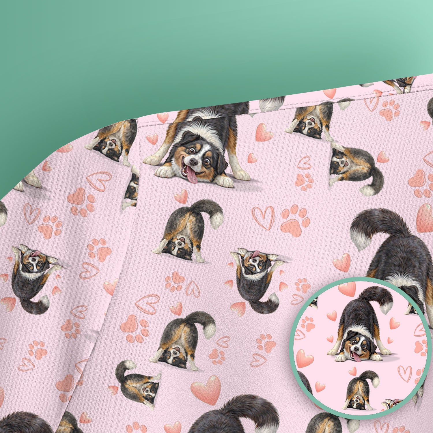 Playful Dog Heart Medical Print Scrub Top, Breathable Fabrics Nursing Uniform