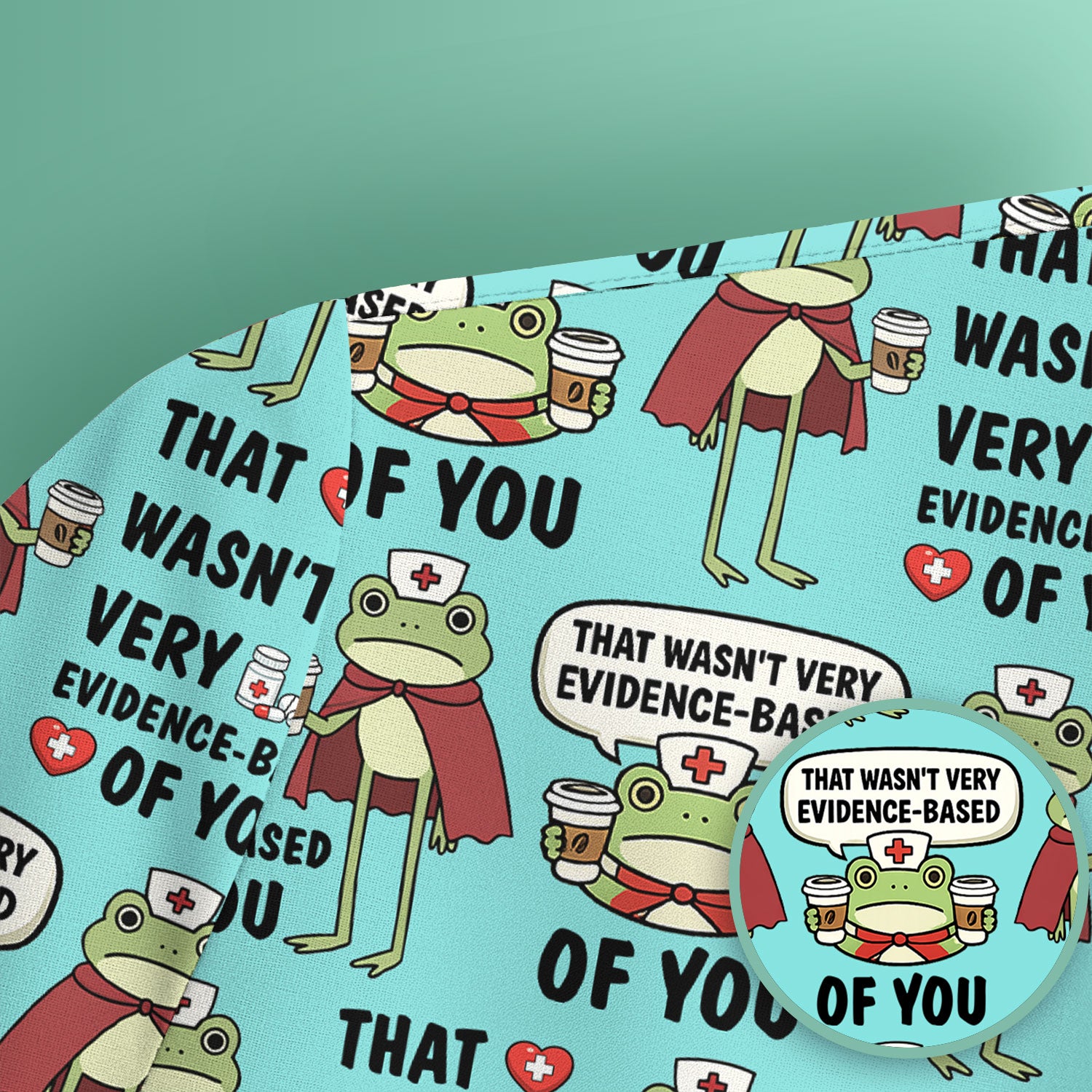 Funny Frog Nurse Quote Medical Pattern Scrub Top, Breathable Fabrics Nursing Uniform