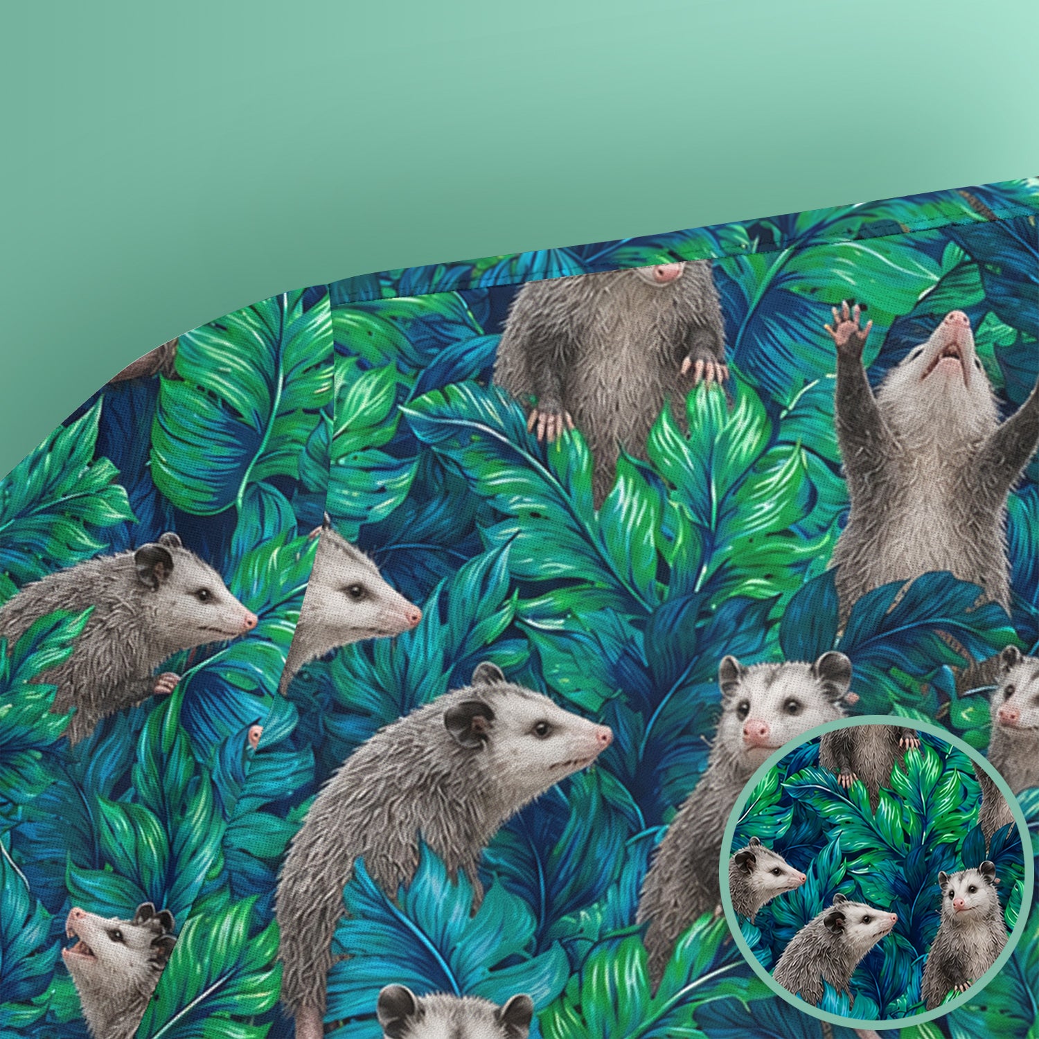 Tropical Opossum Jungle Leaves Pattern Scrub Top, Comfortable Scrubs for Nurses