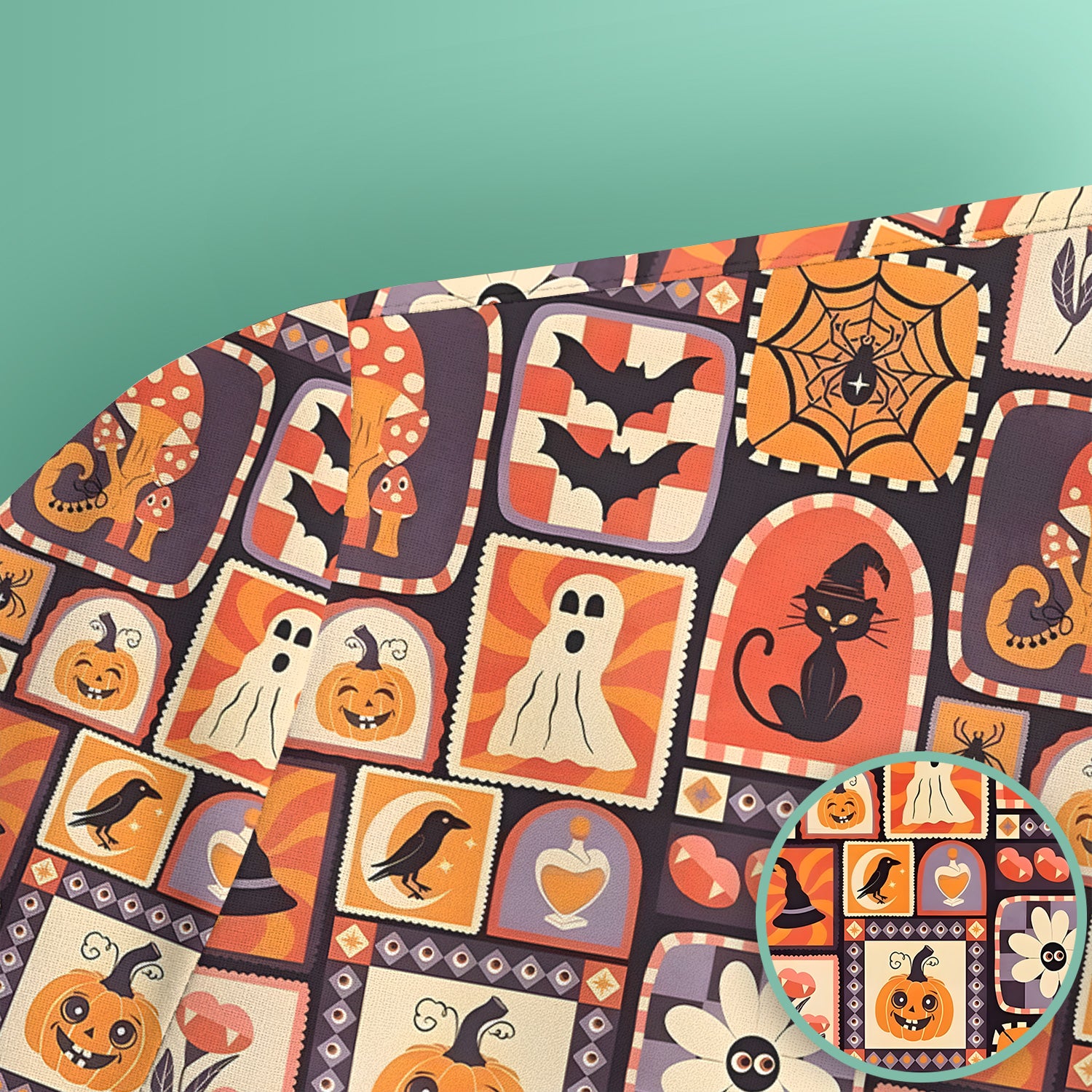Retro Halloween Patchwork Icons Scrub Top, Comfortable Scrubs for Nurses