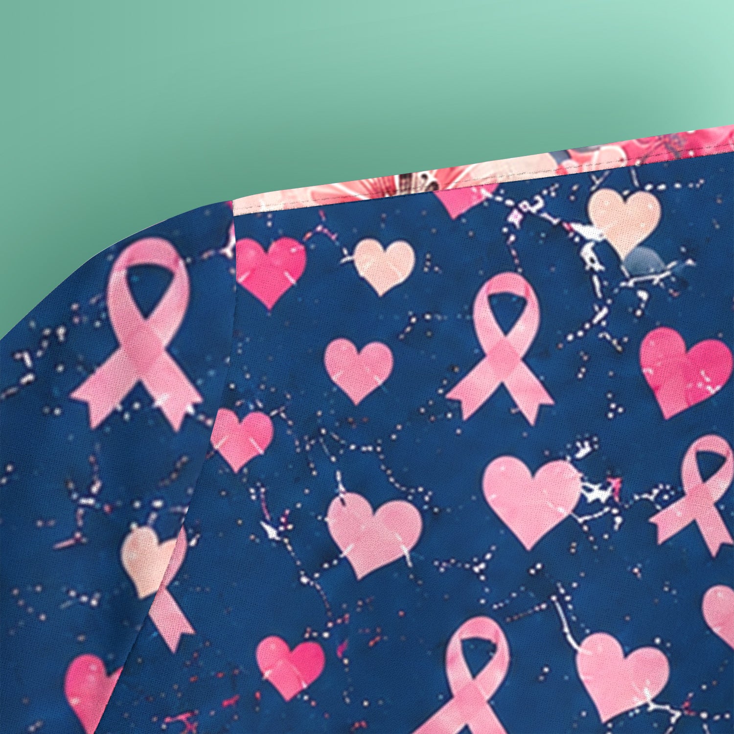 Breast Cancer Floral Flag Nurse Scrub Top for Oncology RN, Pink Ribbon Awareness Uniform