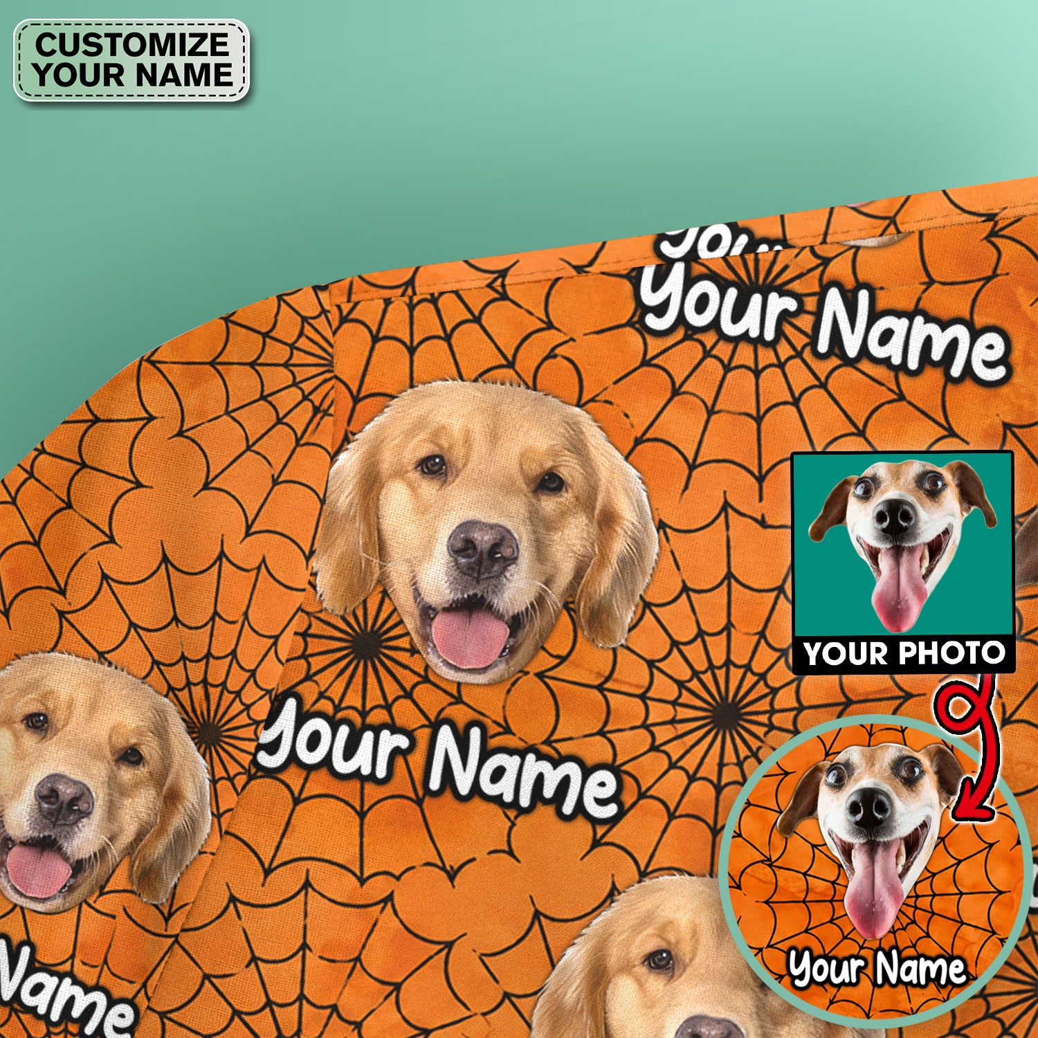 Personalized Halloween Dog Photo Spiderweb Scrub Top, Comfortable Scrubs for Nurses