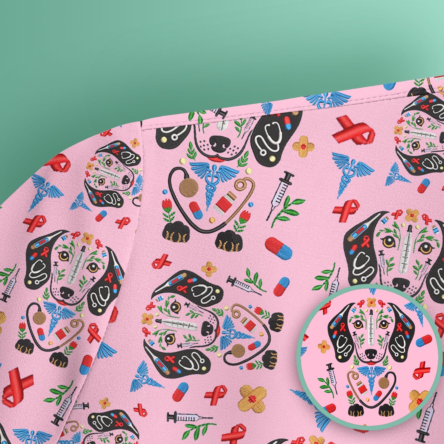 Dachshund Medical Icon Pattern Scrub Top, Comfortable Scrubs for Nurses