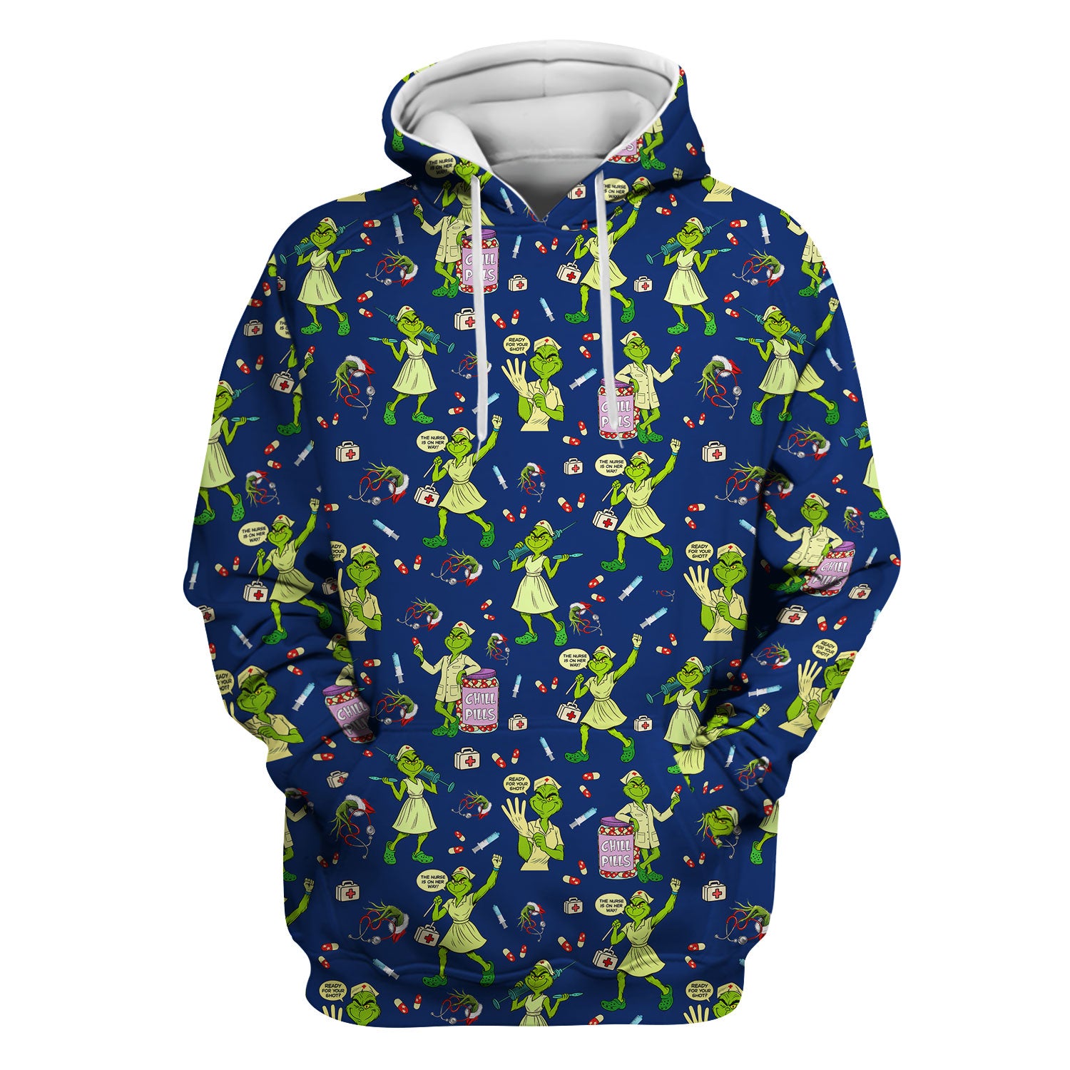 Funny Grinch Nurse Scrub Top Multi Color - Chill Pills Nursing Scrub Shirt - Cute Christmas Holiday Workwear with Pockets
