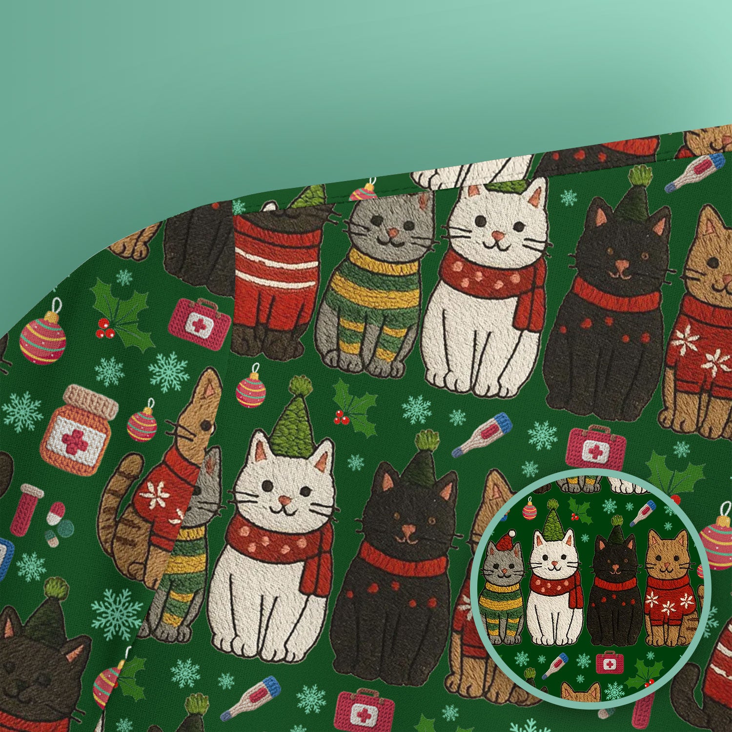 Christmas Cat Scrub Top, Funny Holiday Nurse Shirt, Festive Medical Uniform For Women RN LPN CNA Gift