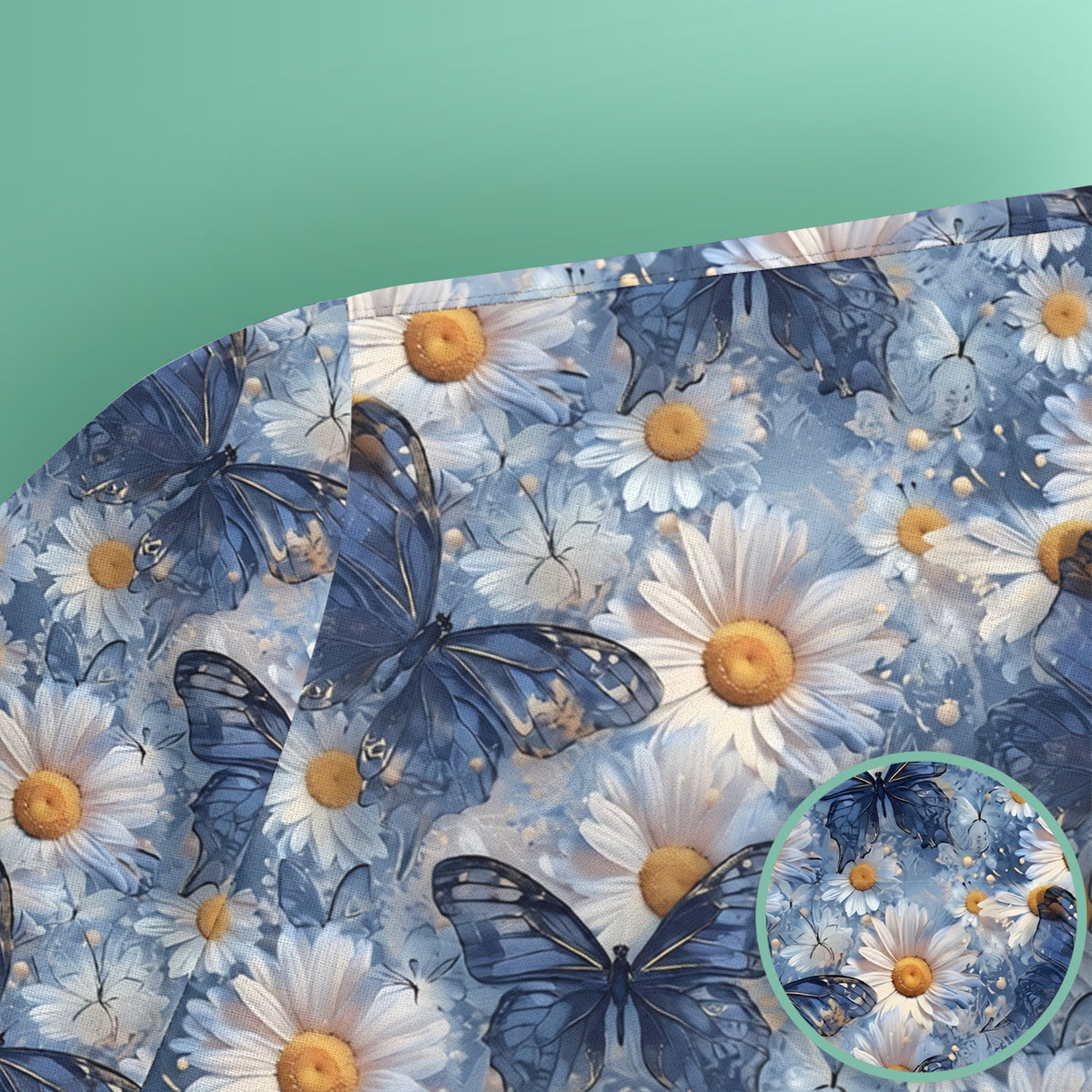Blue Daisy Butterfly Print Scrub Top, Comfortable Scrubs for Nurses