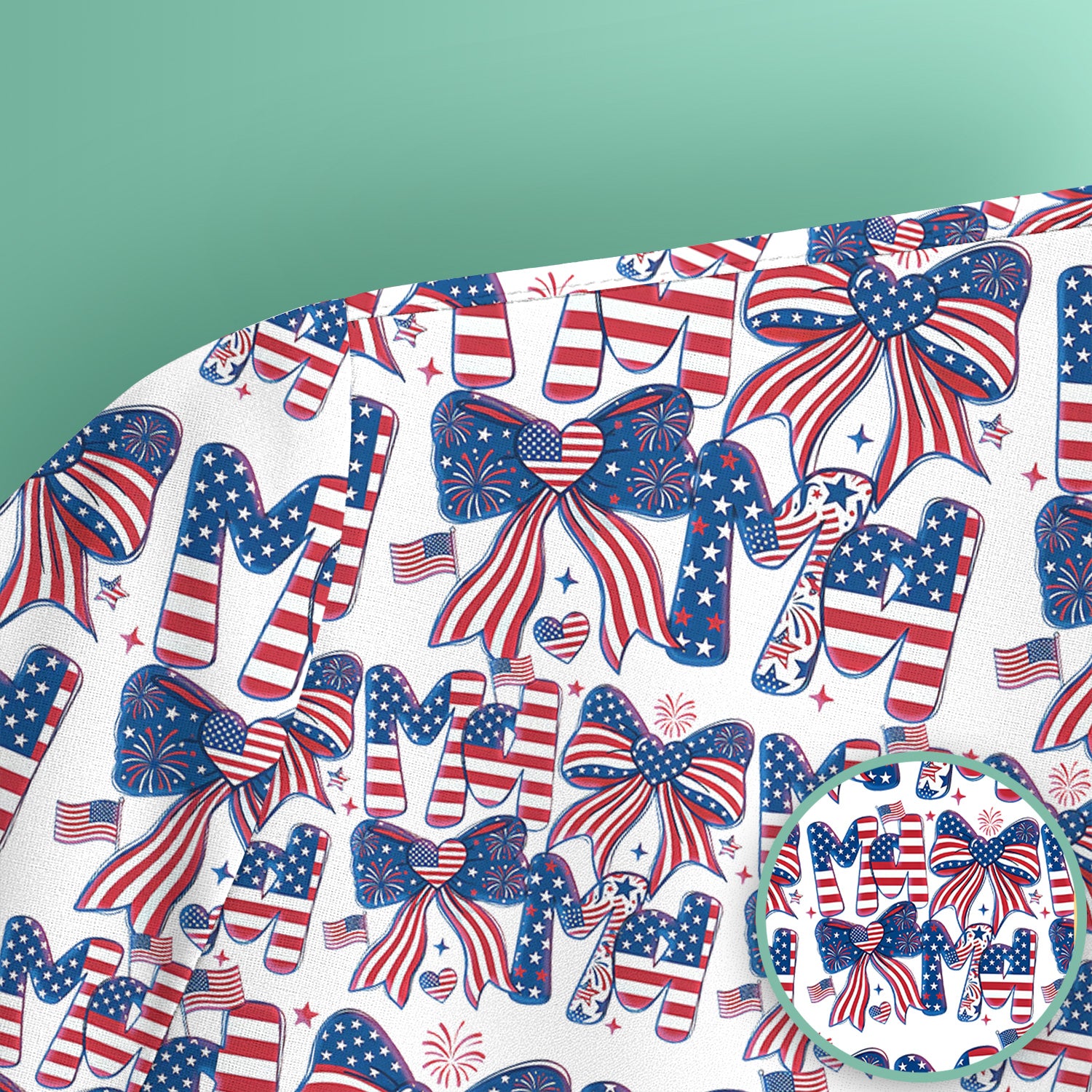 American Flag MaMa Bow Pattern Scrub Top, Comfortable Scrubs for Nurses