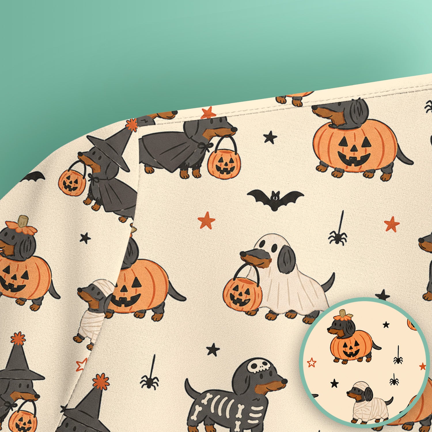 Halloween Dachshund Pattern Scrub Top, Comfortable Scrubs for Nurses